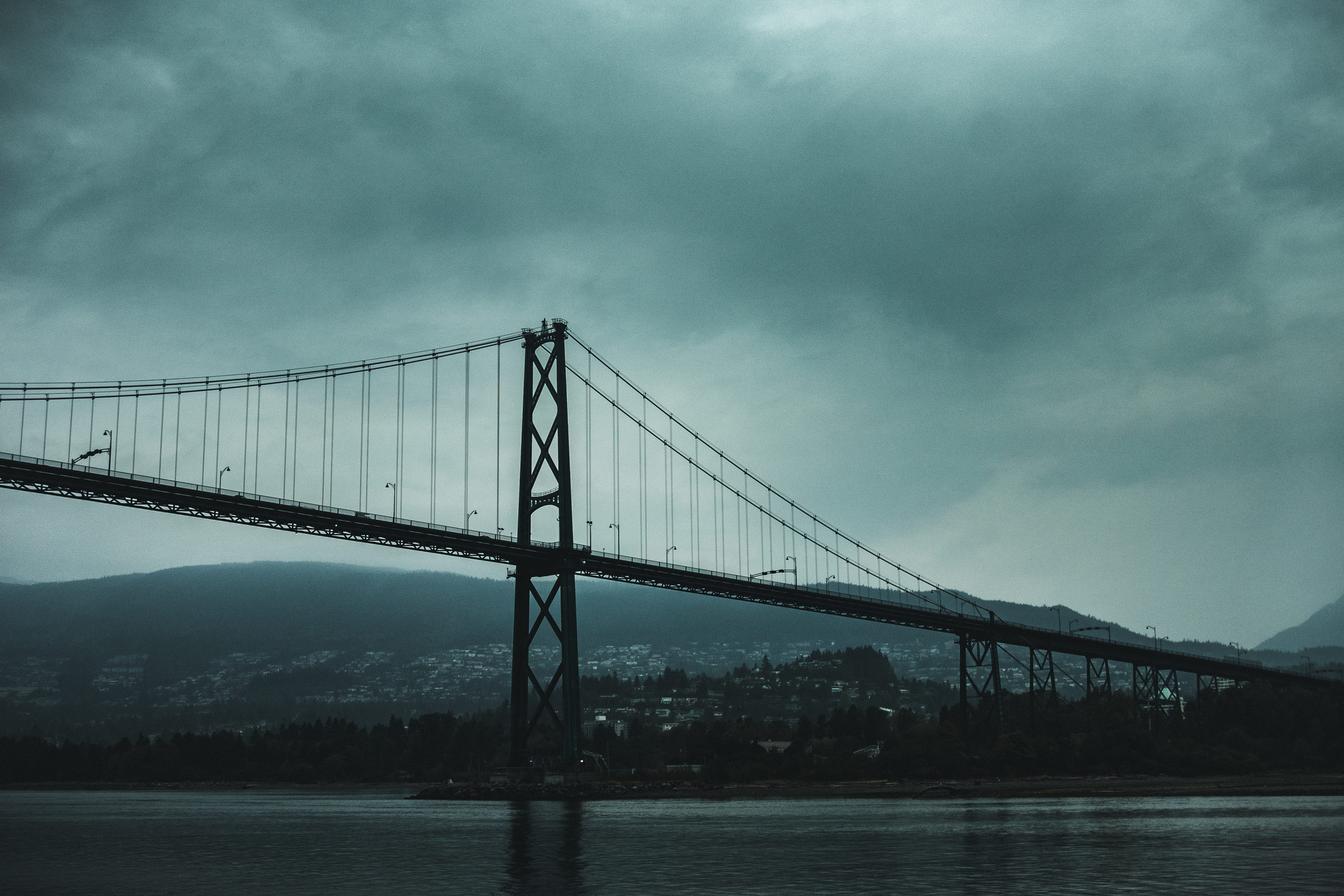 bridge, outdoors, city, tourism, urban, suspension, backgrounds, sky, travel destinations, built structure, moody, nature, connection, suspension bridge, HD Wallpaper