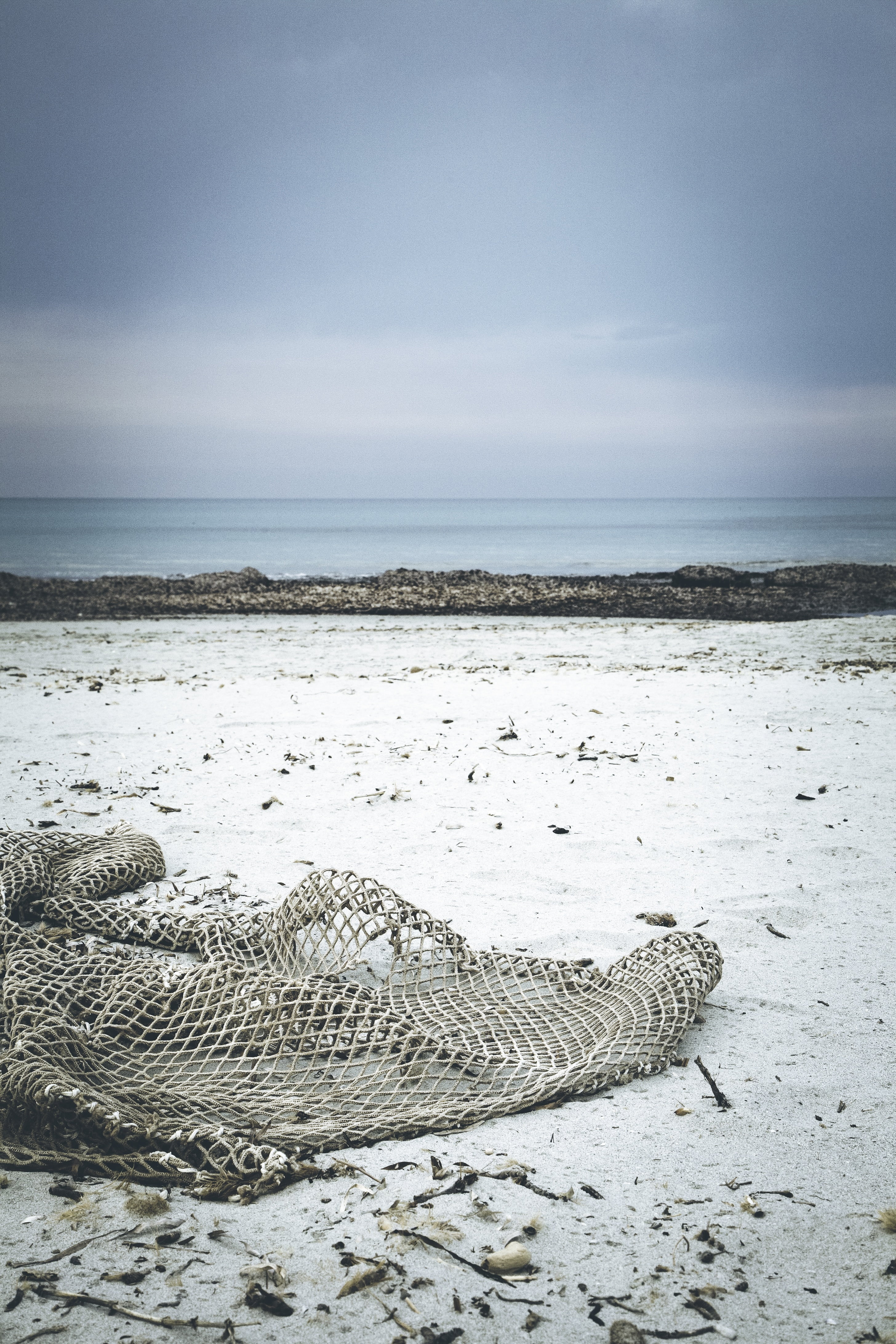 4K, holiday, daytime, beach, horizon over water, drift wood, net, coast, beauty in nature, non-urban scene, gray, washed up on, flotsam, tranquility, driftwood, Phone HD Wallpaper