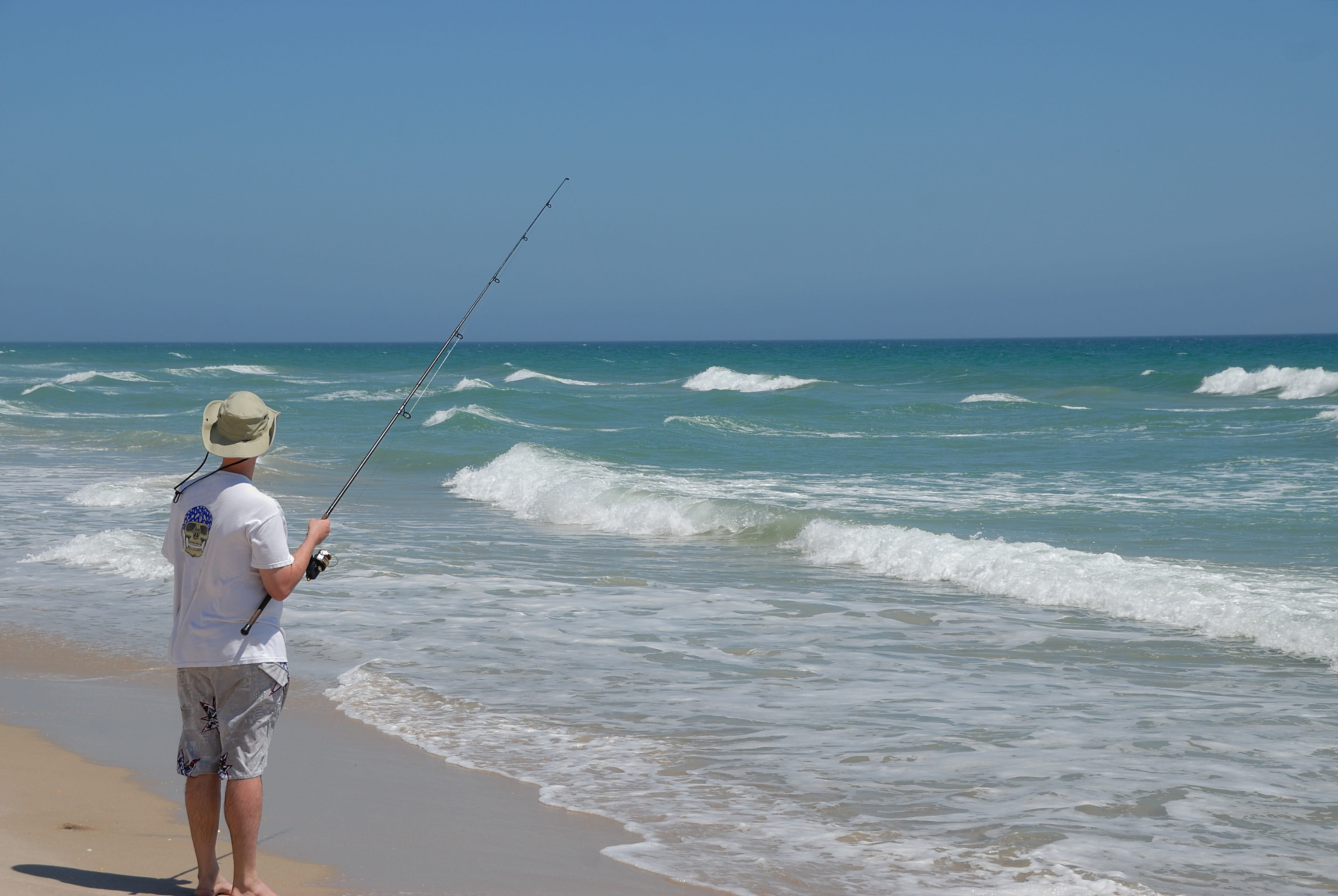 ocean, activity, nature, vacation, wave, summer, sand, leisure, morning, rod, one person, seaside, leisure activity, sea, sky, outdoor, Person, surf fisherman, HD Wallpaper