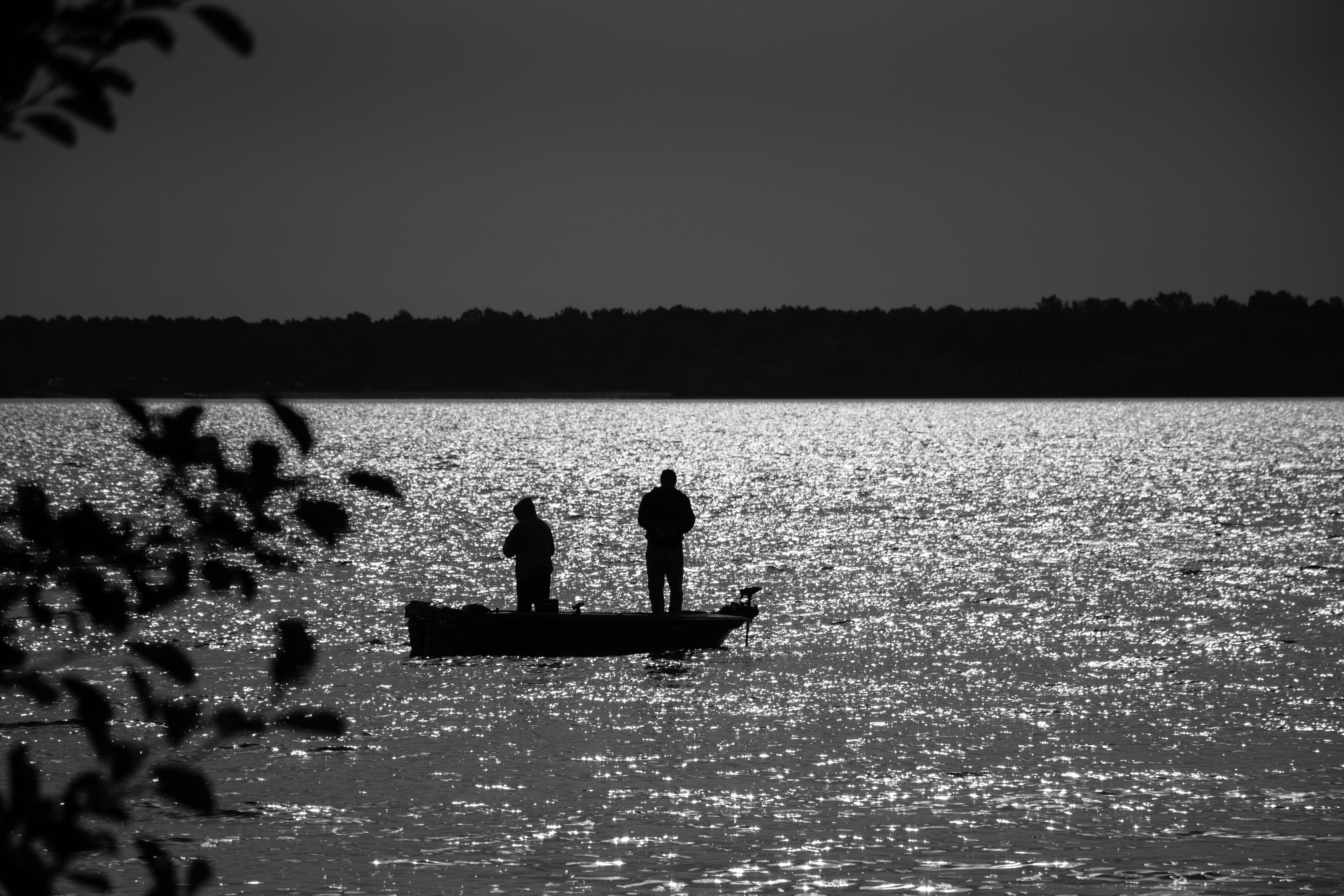 rowboat, lifestyles, nature, tranquil scene, silhouette, scenics - nature, mode of transportation, sunset, boot, tranquility, two people, outdoors, fish, HD Wallpaper