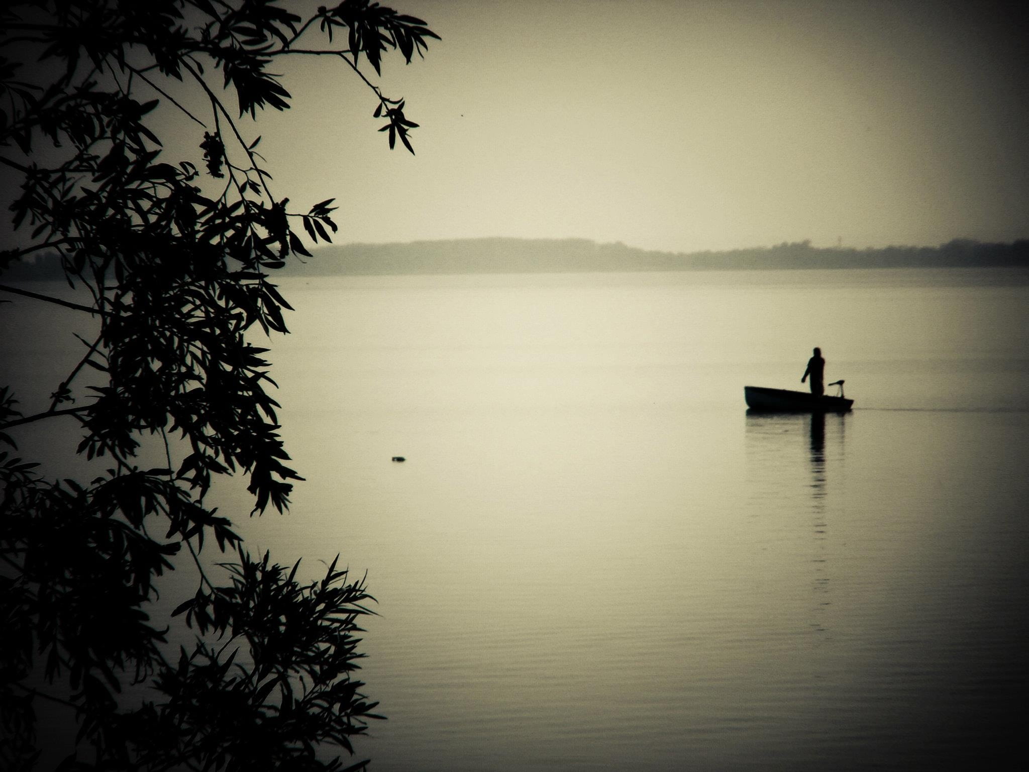 nautical vessel, lake, water, fisher, plant, angler, mode of transportation, tree, scenics - nature, tranquility, beach, day, outdoors, real people, sky, HD Wallpaper