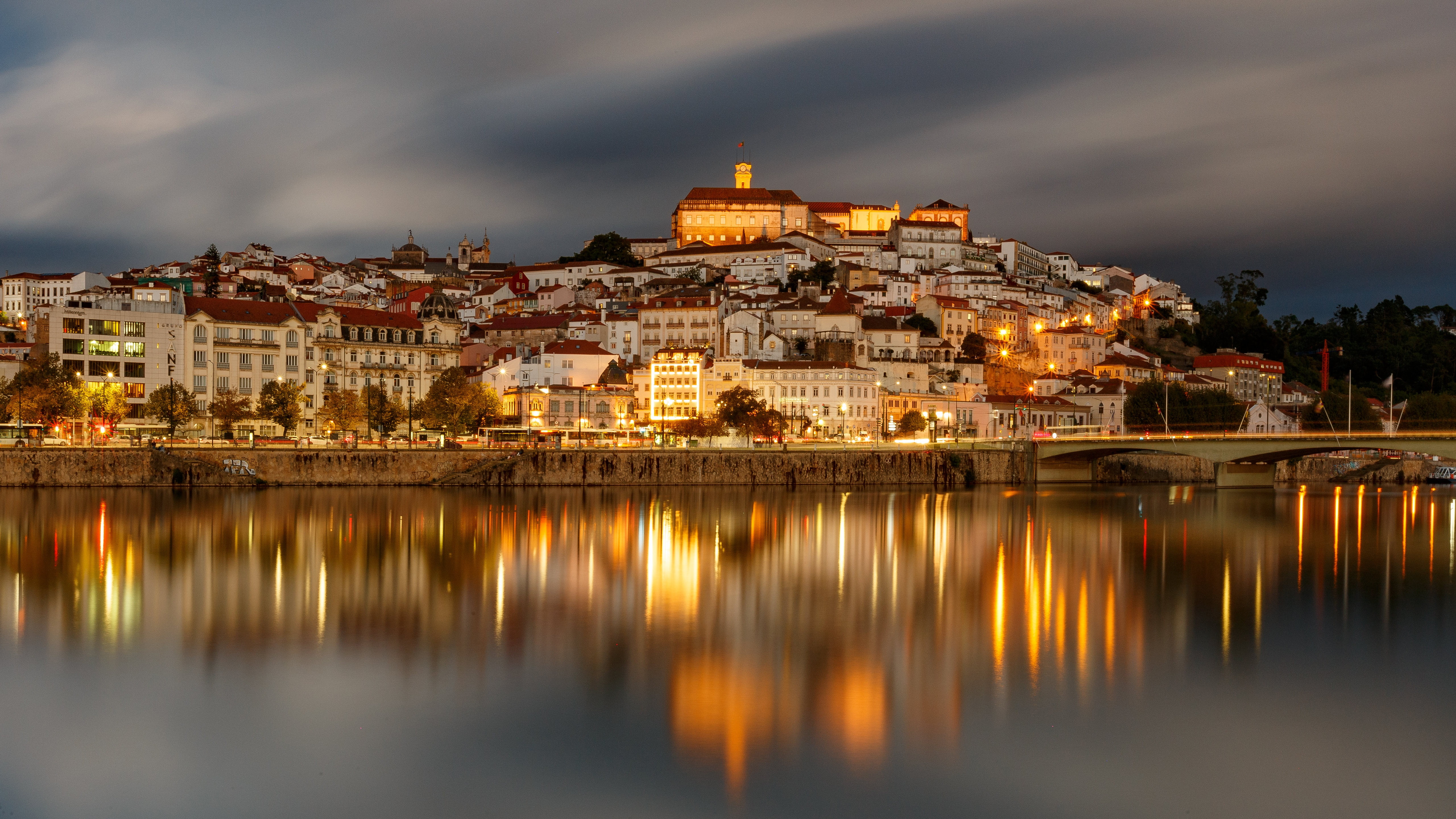 5K, Portugal, bridge, home, river, building, Река Монтегу, Coimbra, Mondego River, HD Wallpaper
