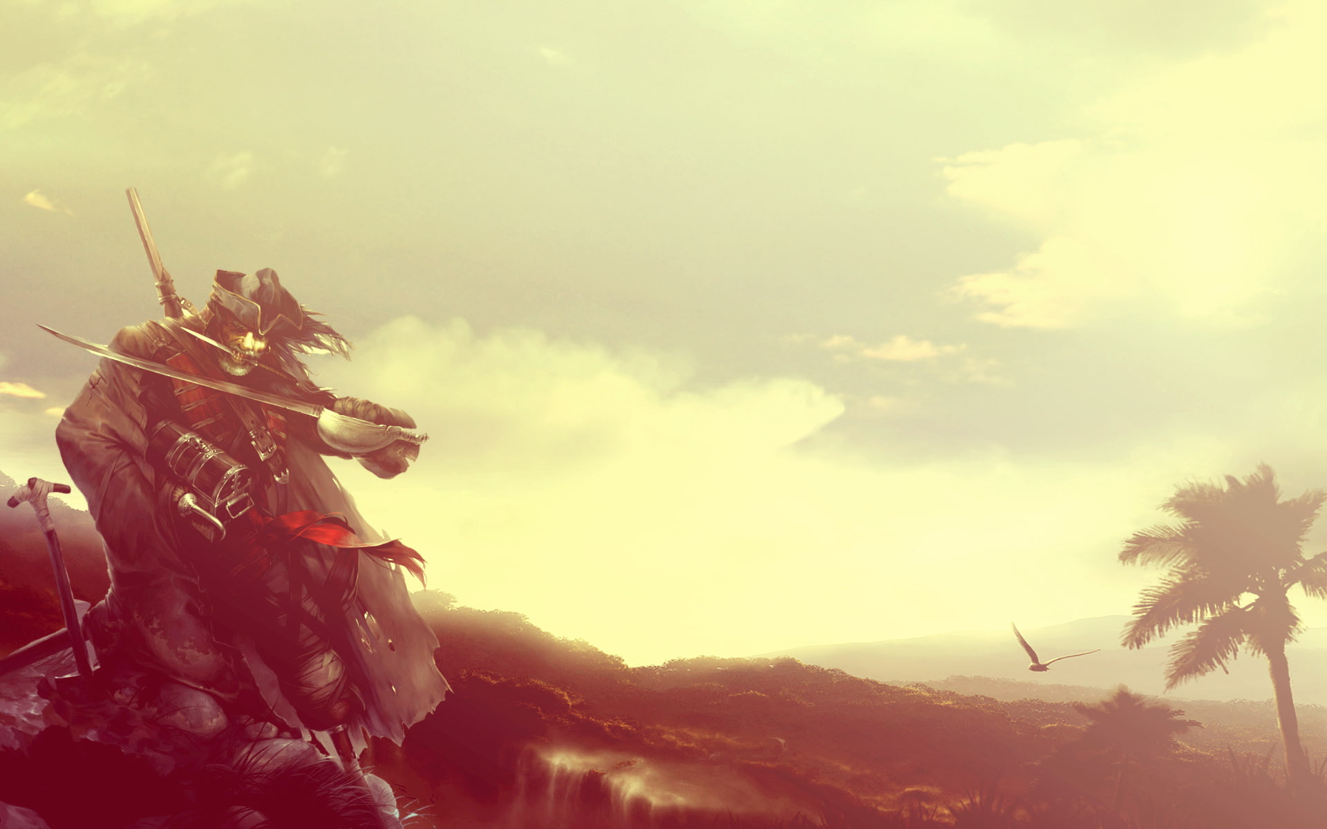 island, pirate, 1080P, treasures, stick, dagger, chest, sword, HD Wallpaper