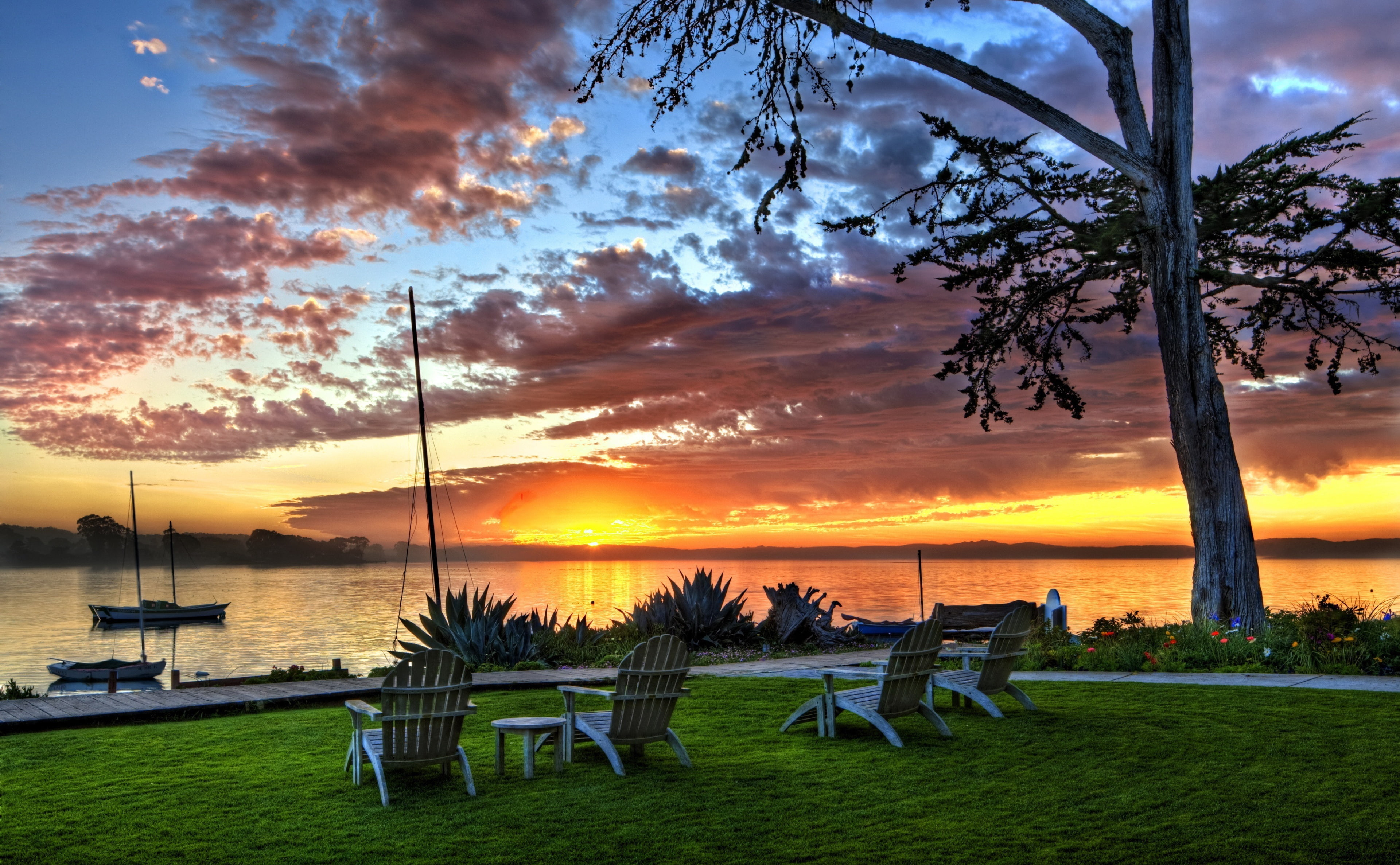 sky, water, orange color, tree, Landscape, outdoors, idyllic, cloud - sky, hdr, white, four, plant, scenics - nature, beach, amazing, seat, no people, Nature, HD Wallpaper