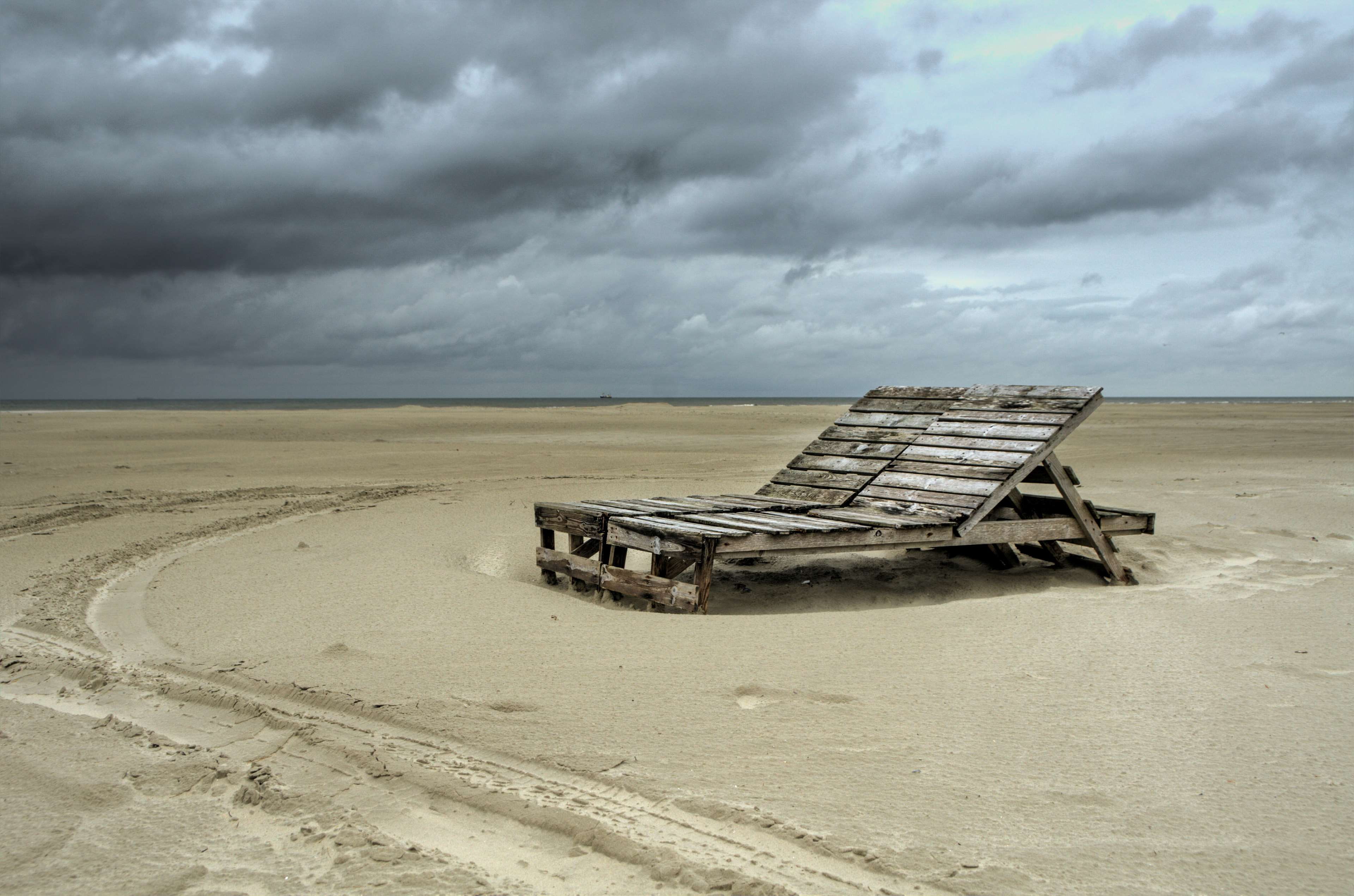 storm cloud, chairs, nature, environment, seaside, abandoned, landscape, vacation, cloud - sky, sea, overcast, absence, holidays, horizon, sky, clouds, HD Wallpaper