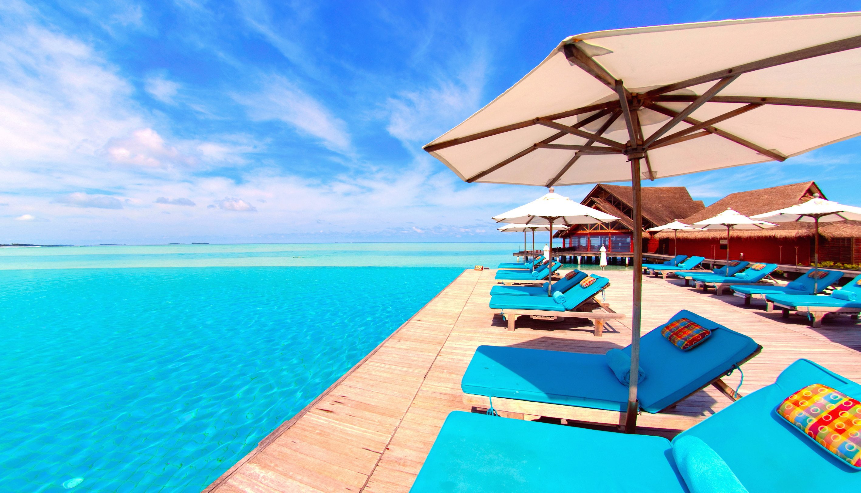 2K, sea, sky, sunlounger, nature, HD Wallpaper