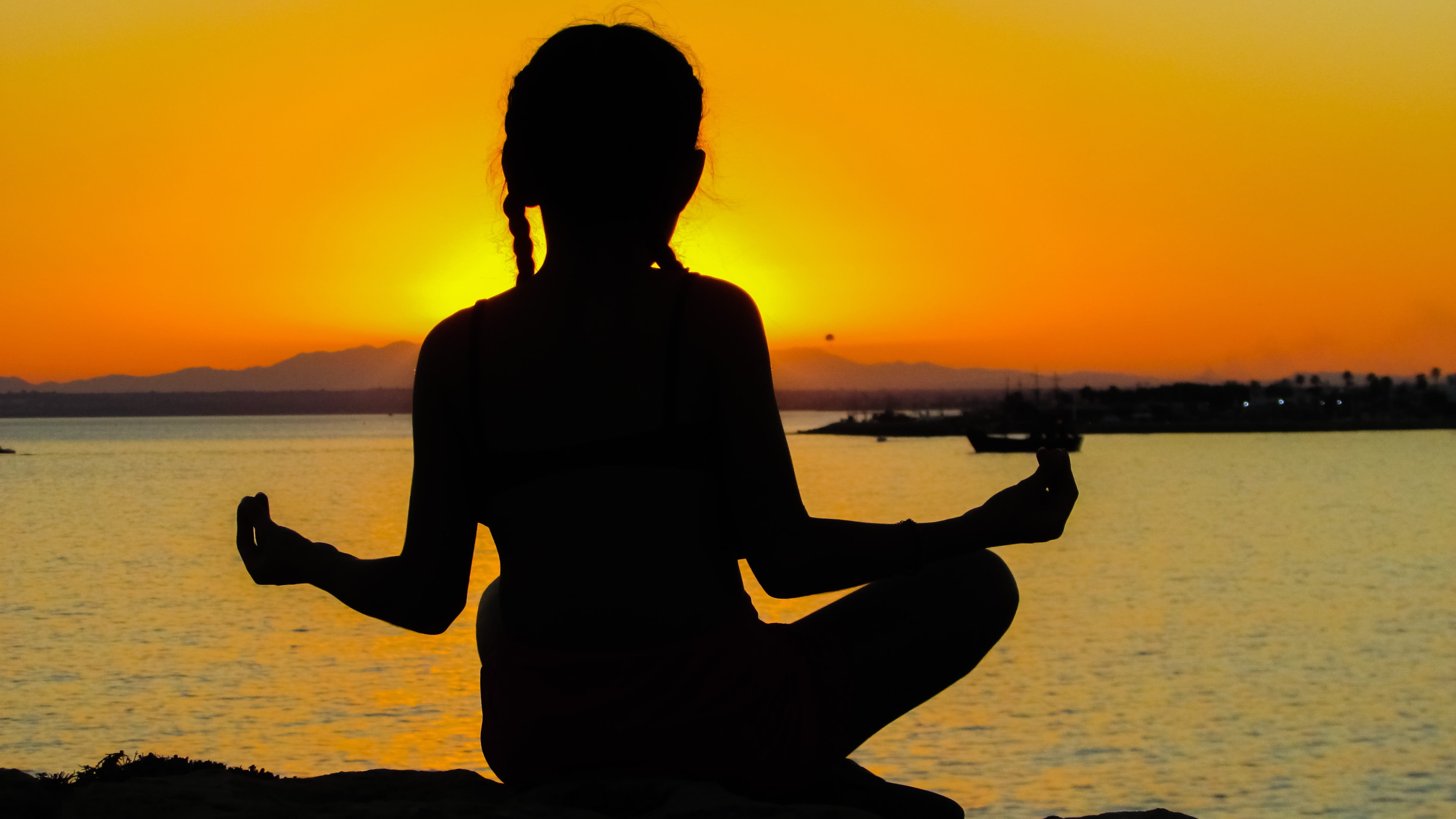 near, scenics - nature, ocean, silhouette, sitting, sunset colors, girl, outdoors, sky, three quarter length, beach, sea, leisure activity, one person, HD Wallpaper