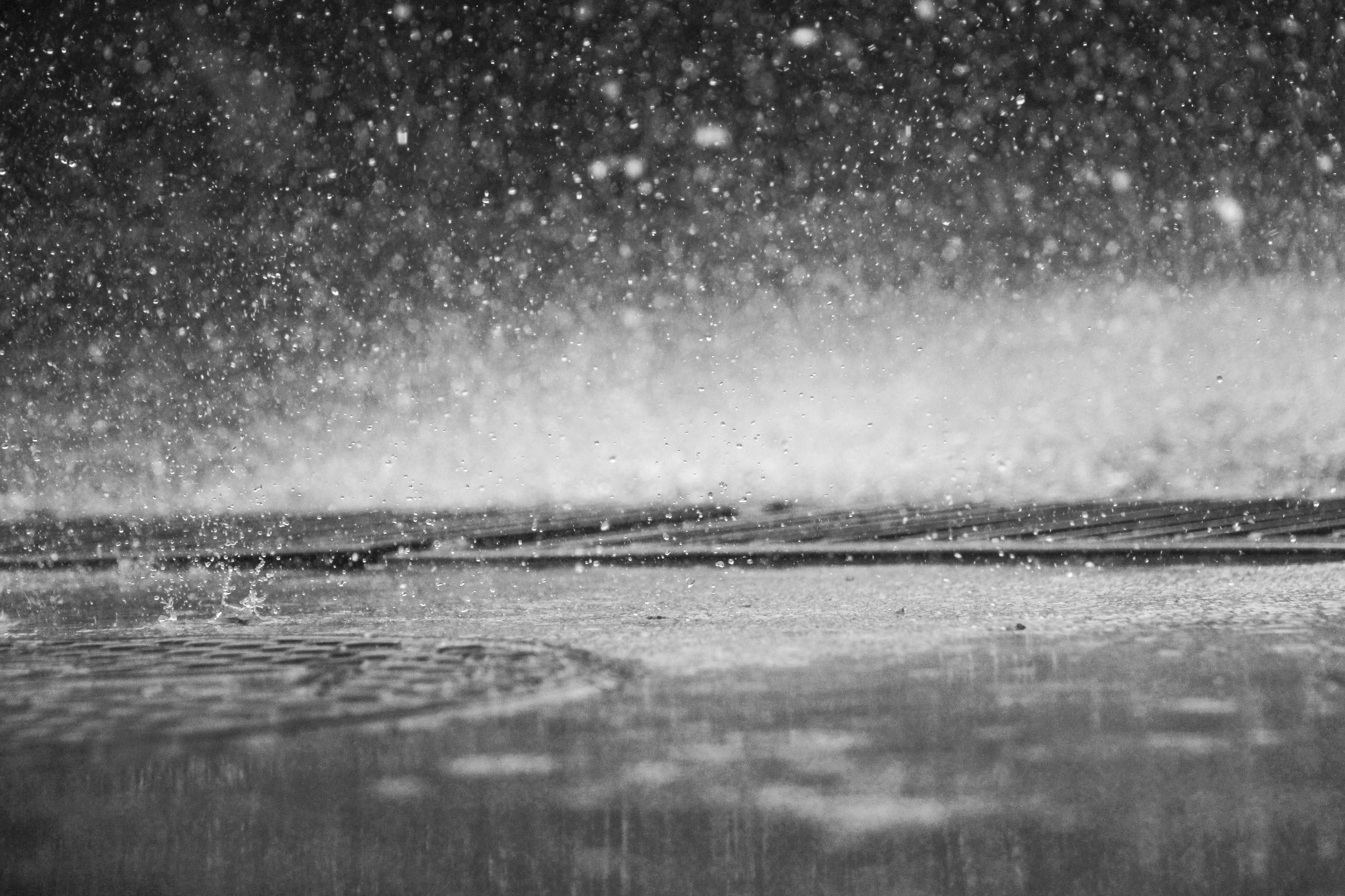 nature, 5K, beauty in nature, selective focus, rain, water, snowing, tranquil scene, no people, sky, tranquility, photography, scenics - nature, greyscale, HD Wallpaper