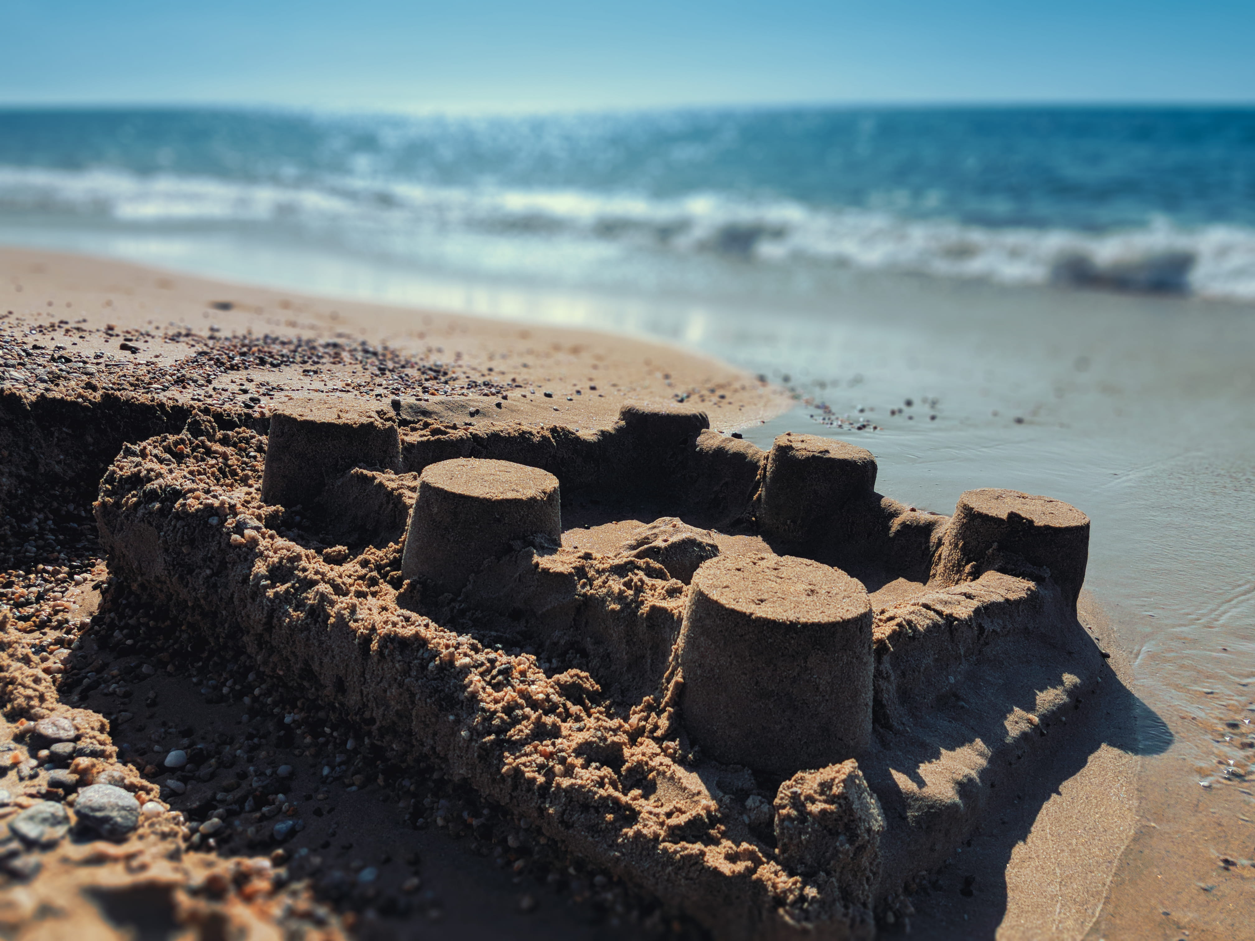 4K, pavement, beach, sunlight, nature, wave, sky, coast, summer, vacation, outdoors, walkway, beauty in nature, sandcastle, stone, land, motion, castle, HD Wallpaper