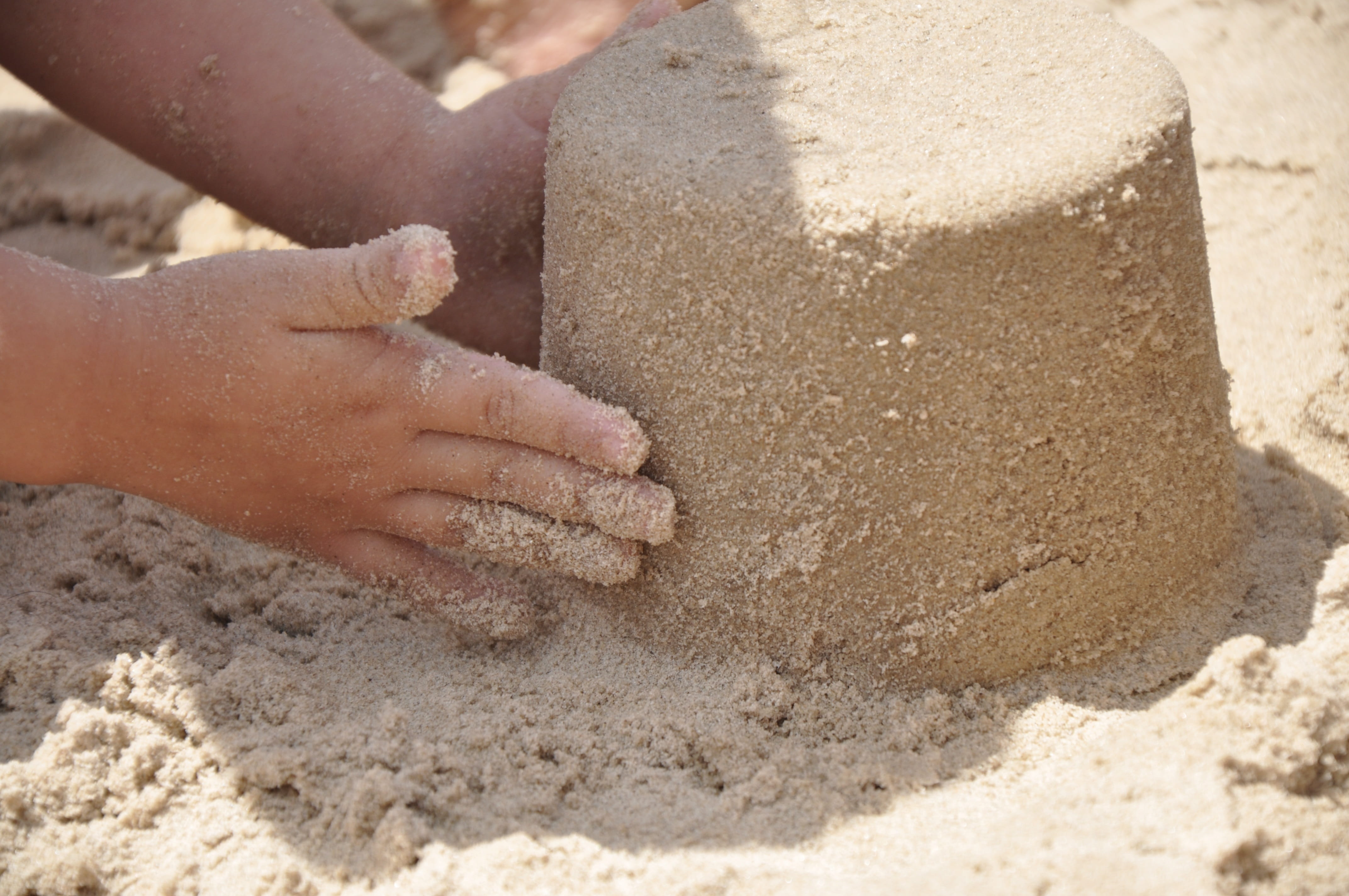 high angle view, summer, leisure activity, land, hand, human body part, playing, vacation, child, beach sand, building, making, beach, sand, human Hand, HD Wallpaper