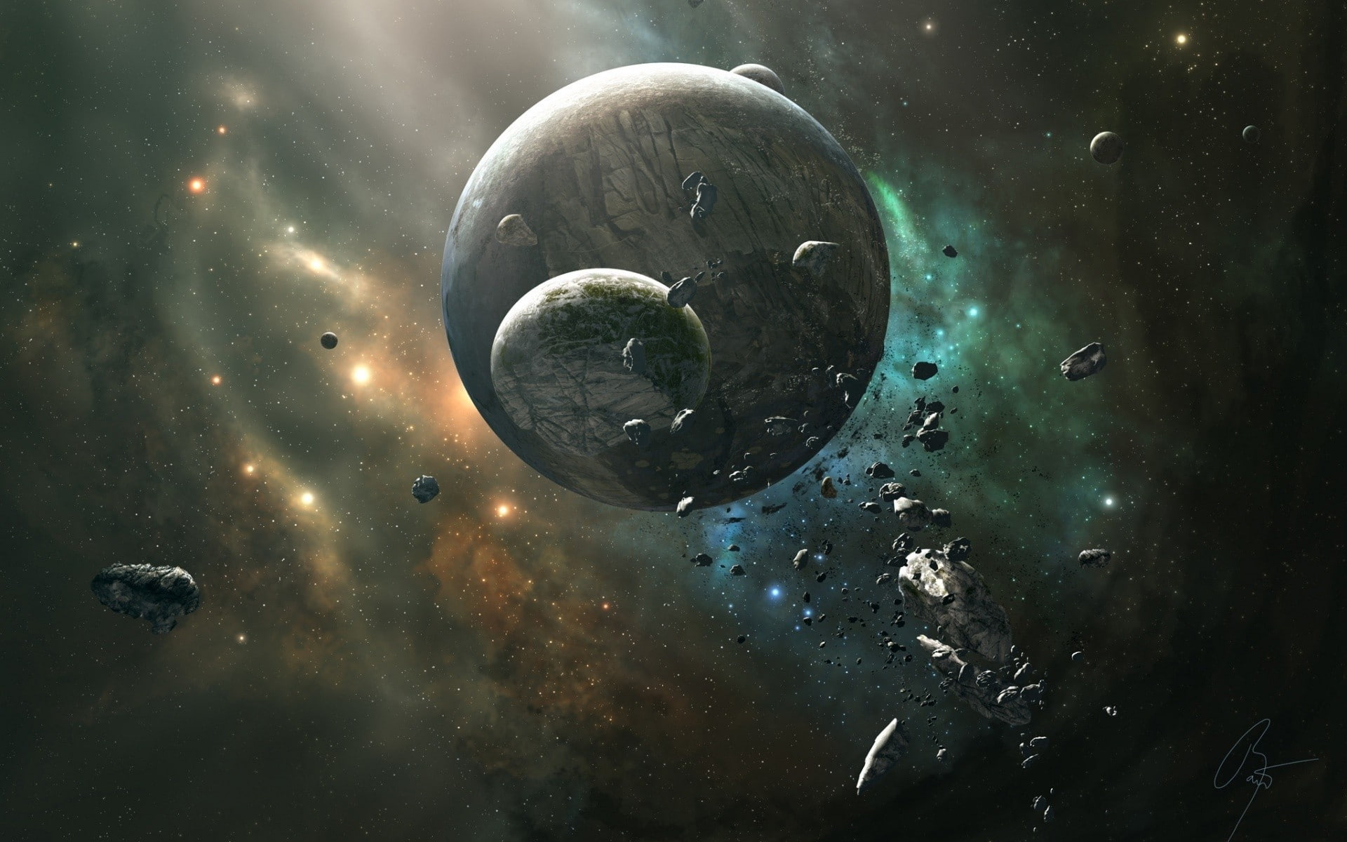 planets, 1080P, debris, space, hd, HD Wallpaper