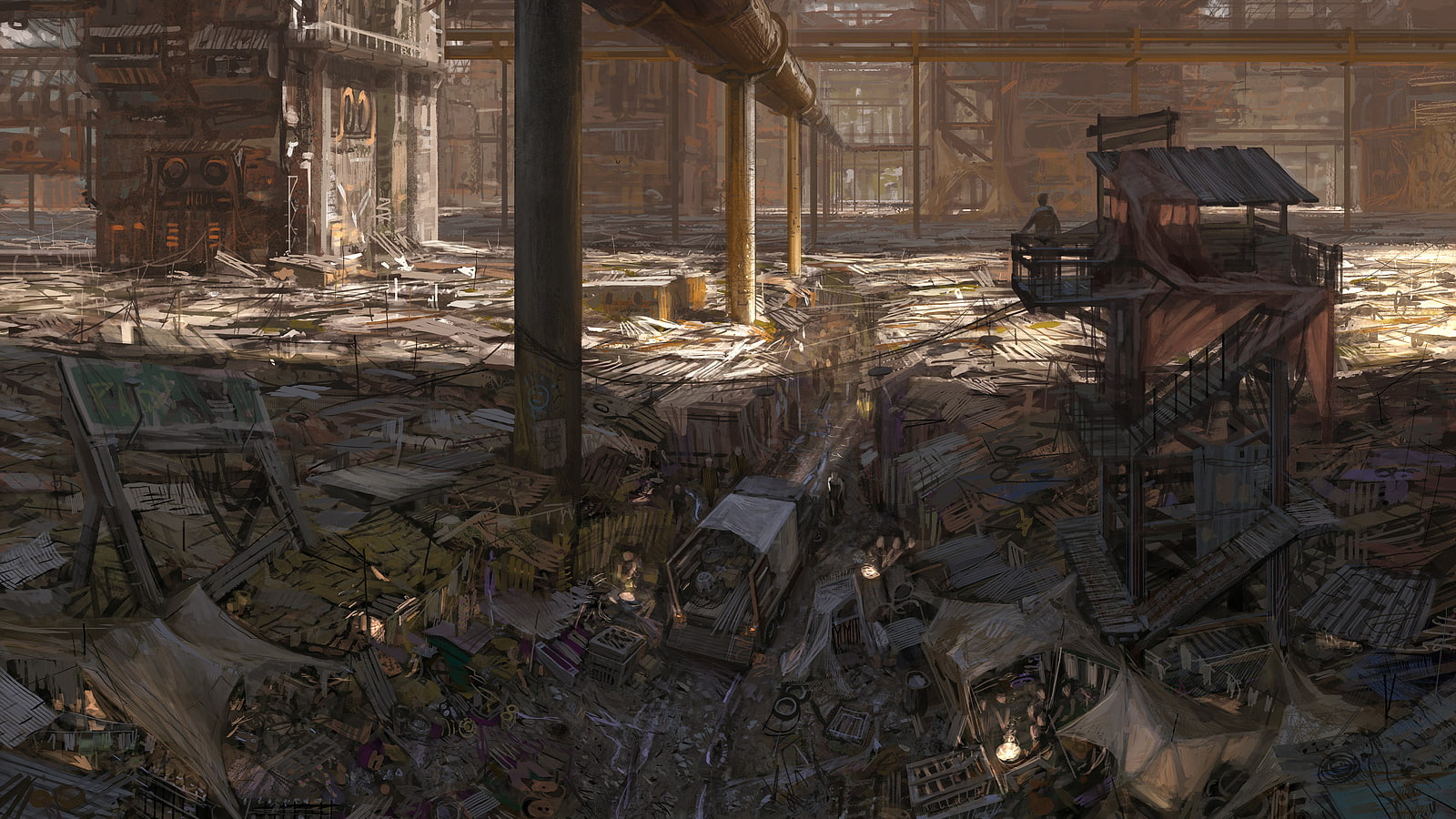 drawing, 720P, hd, painting, camp, debris, digital/artwork, brown, HD Wallpaper