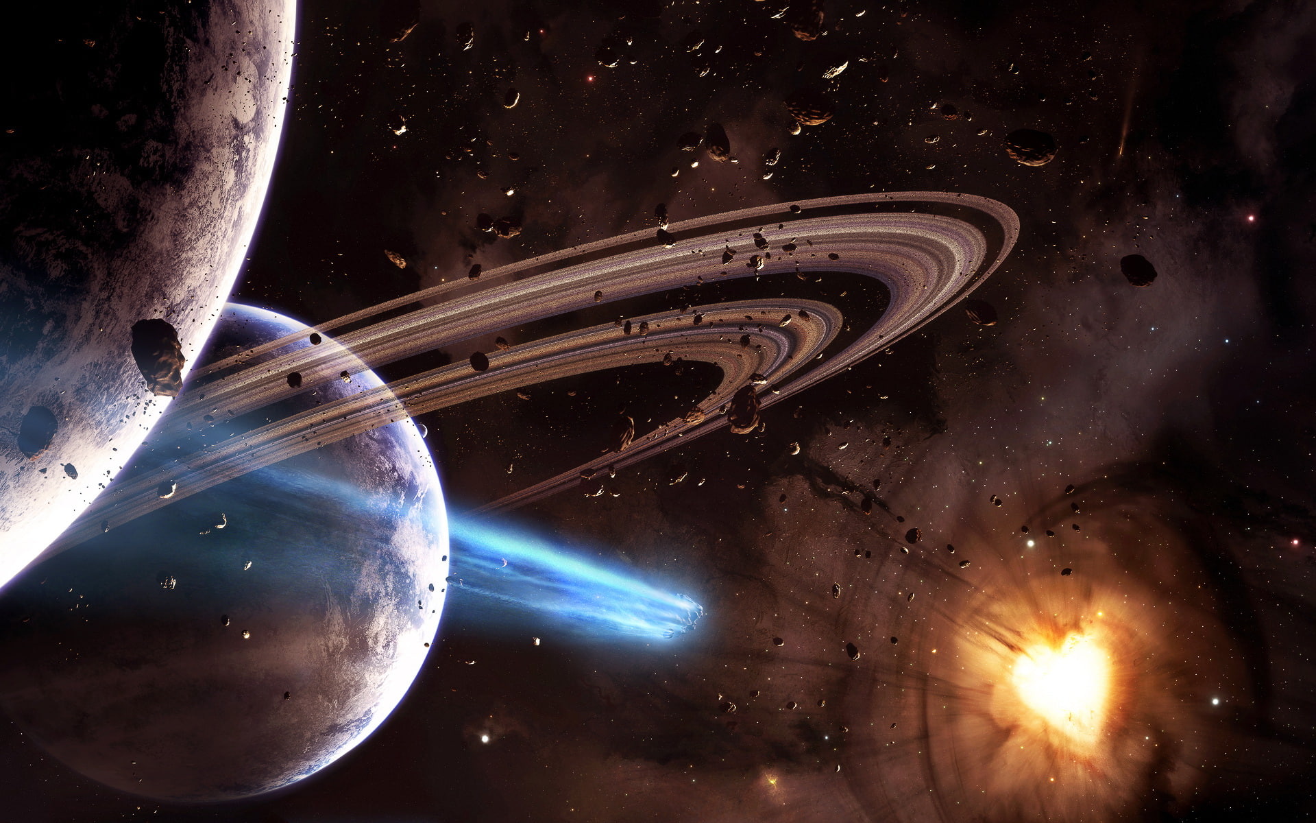comet, 1080P, planets, starlight, hd, debris, stars, space, HD Wallpaper