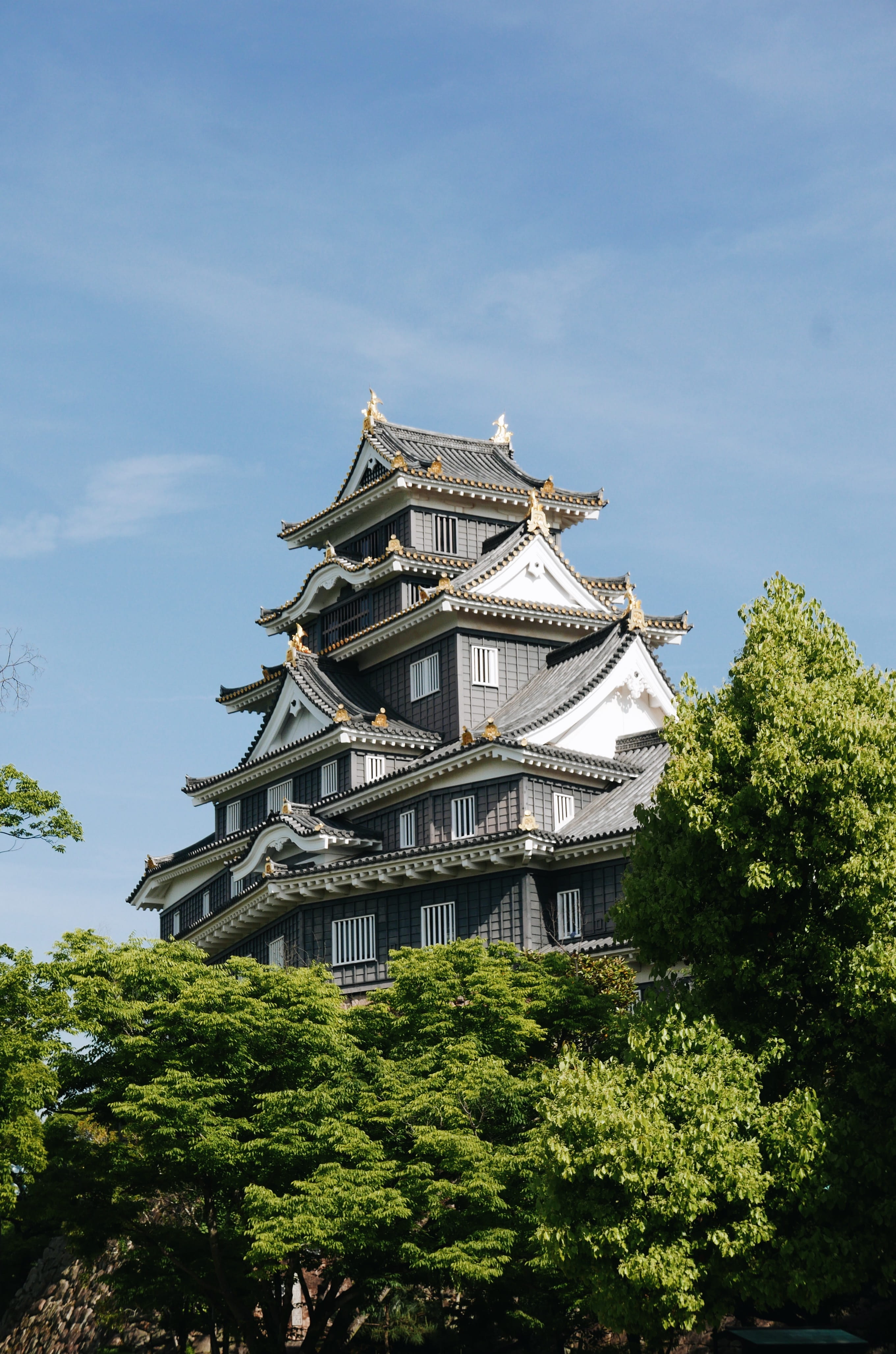 nature, travel, belief, street, green color, japan, sky, tree, photography, culture, building, asia, treetop, outdoors, temple, okayama, religion, pagoda, Phone HD Wallpaper