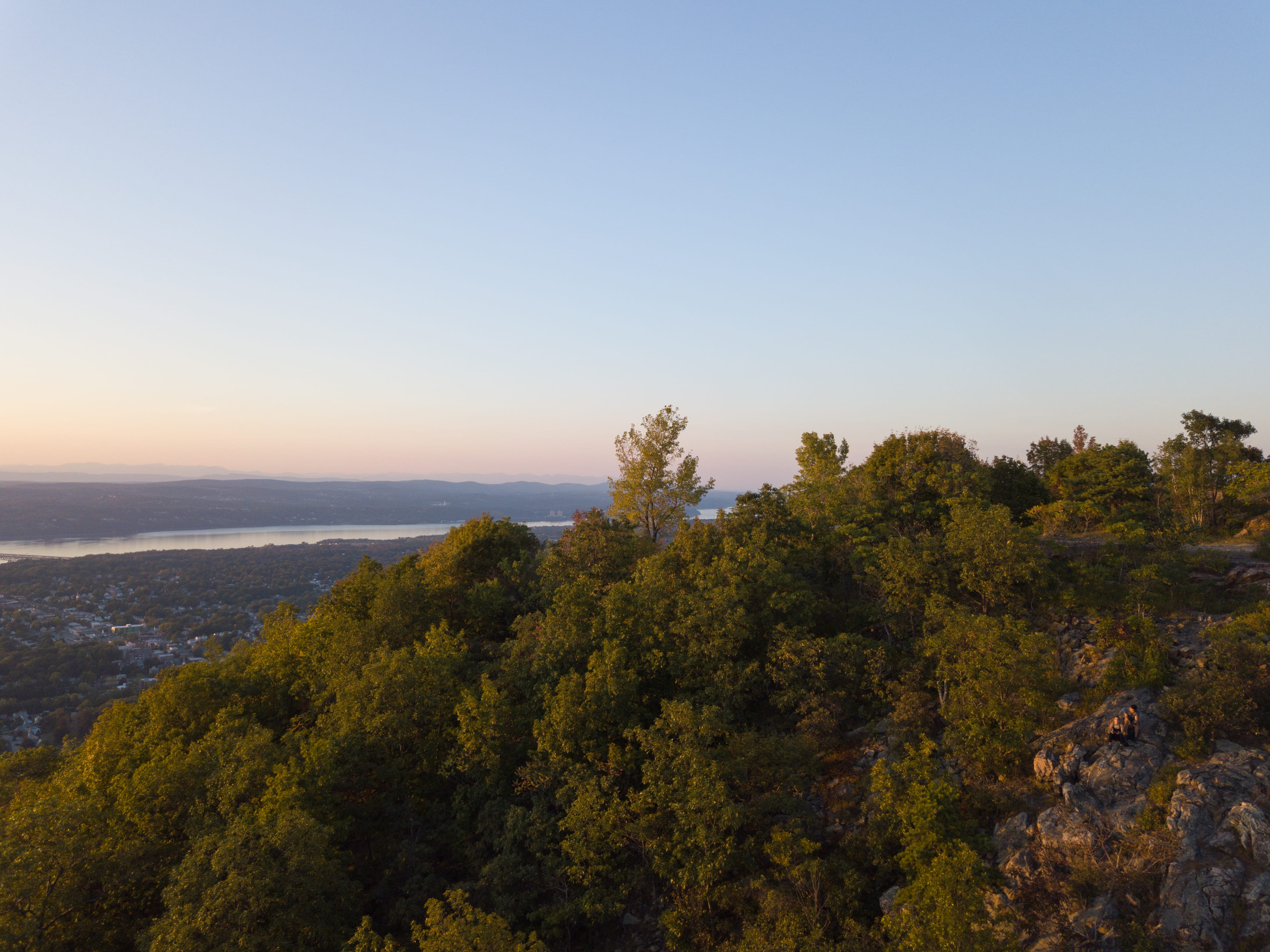 trail, treetops, hudson, tree, water, sea, non-urban scene, drone photography, sunset, day, sunrise, nature, 4K, tranquility, catskill mountains, clear sky, HD Wallpaper