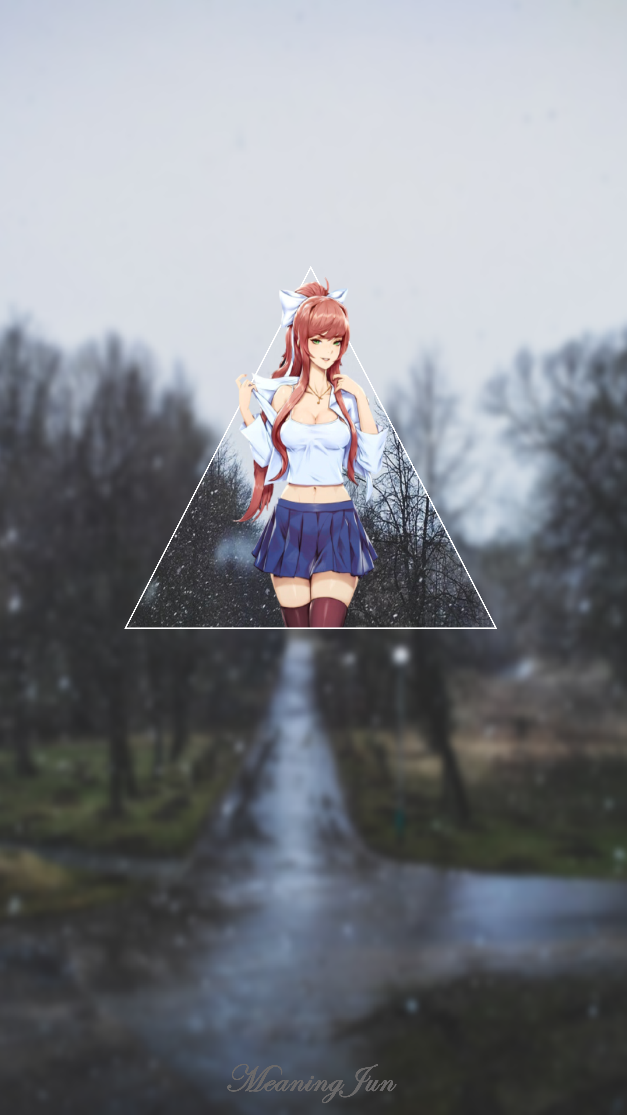 Doki Doki Literature Club, Monika (Doki Doki Literature Club), anime girls, 4K, MeaningJun, picture-in-picture, anime, Phone HD Wallpaper