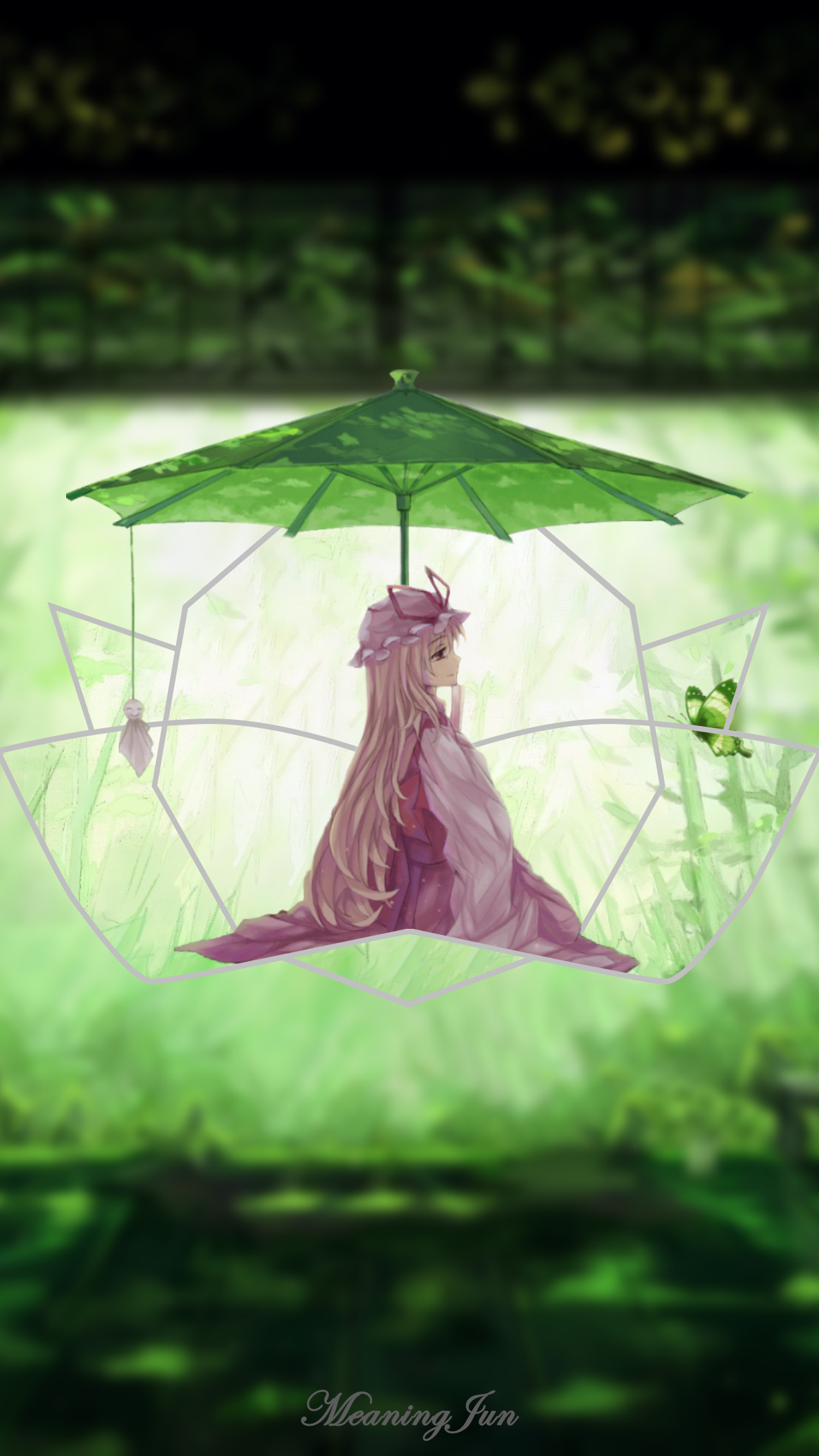anime, Yakumo Yukari, Japanese clothes, MeaningJun, anime girls, 1080P, parasol, picture-in-picture, long hair, 2D, Phone HD Wallpaper