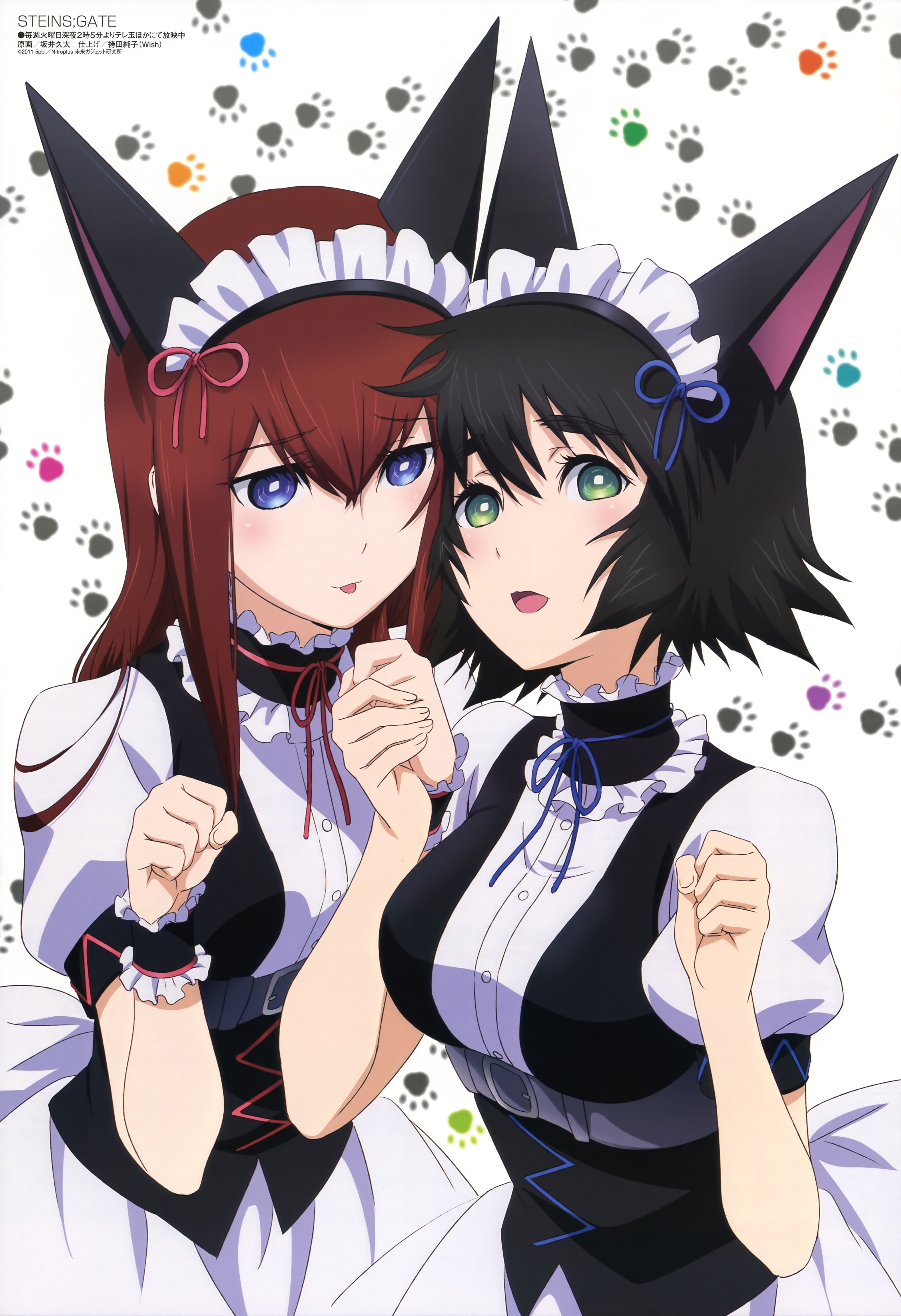 steinsgate, hd, cat, blue, illustrations, entertainment, series, blush, anime, art, green, lolitas, hair, eyes, tv, ears, Blue Eyes, short, 5K, Phone HD Wallpaper