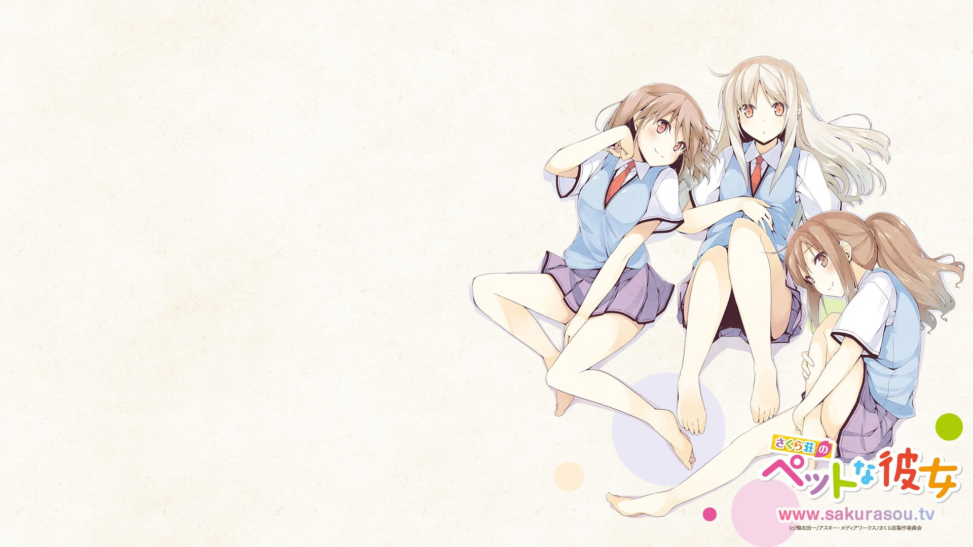 women, barefoot, anime, friendship, characters, adolescence, three, blond hair, school uniform, anime girls, young women, young adult, group of people, HD Wallpaper
