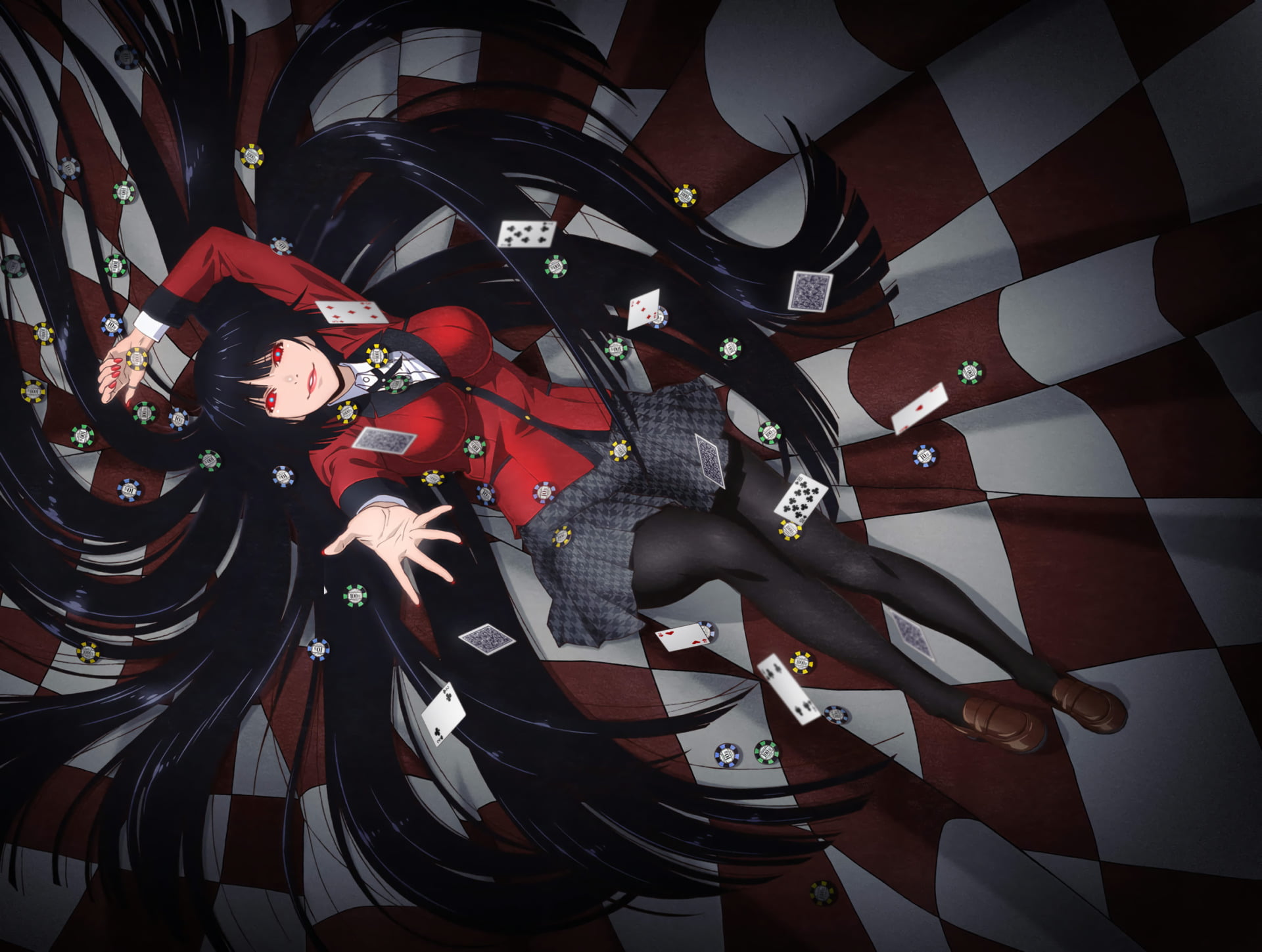 patriotism, standing, creativity, flag, female, striped, Yumeko Jabami, indoors, close-up, character, no people, Kakegurui, pattern, composite image, HD Wallpaper