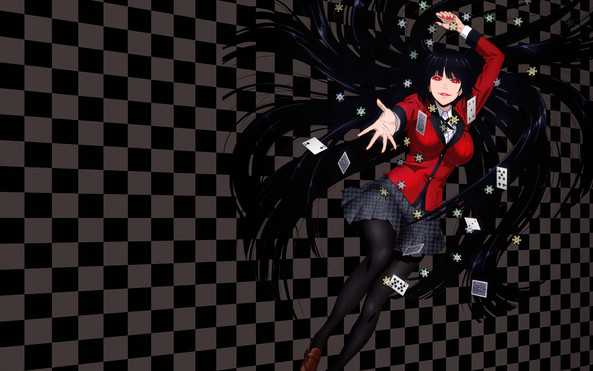 black, anime, jabami, hair, 1080P, poker, kakegurui, yumeko, HD Wallpaper
