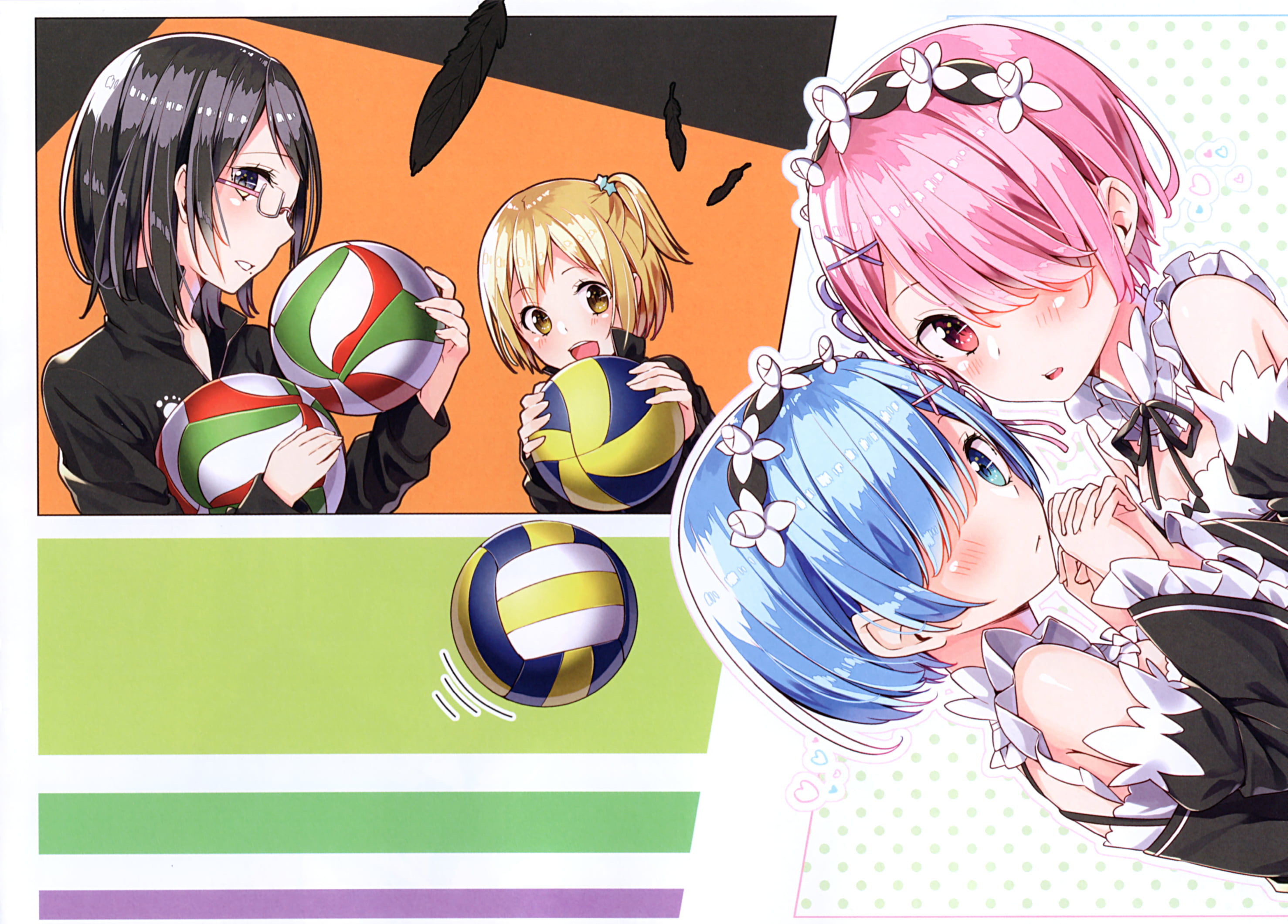 2K, Hitoka Yachi, Crossover, Kiyoko Shimizu, Ram (Re:ZERO), Anime, Haikyū!!, Rem (Re:ZERO), Re:ZERO -Starting Life in Another World-, HD Wallpaper