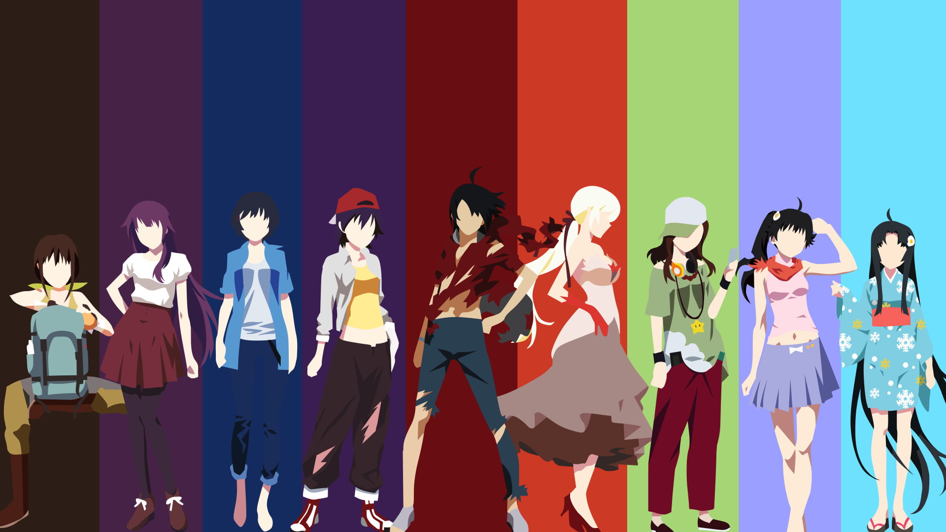stage, adult, clothing, group of people, Kiss-shot Acerola-orion Heart-under-blade, Anime, medium group of people, Tsukihi Araragi, females, fashion, Tsubasa Hanekawa, HD Wallpaper