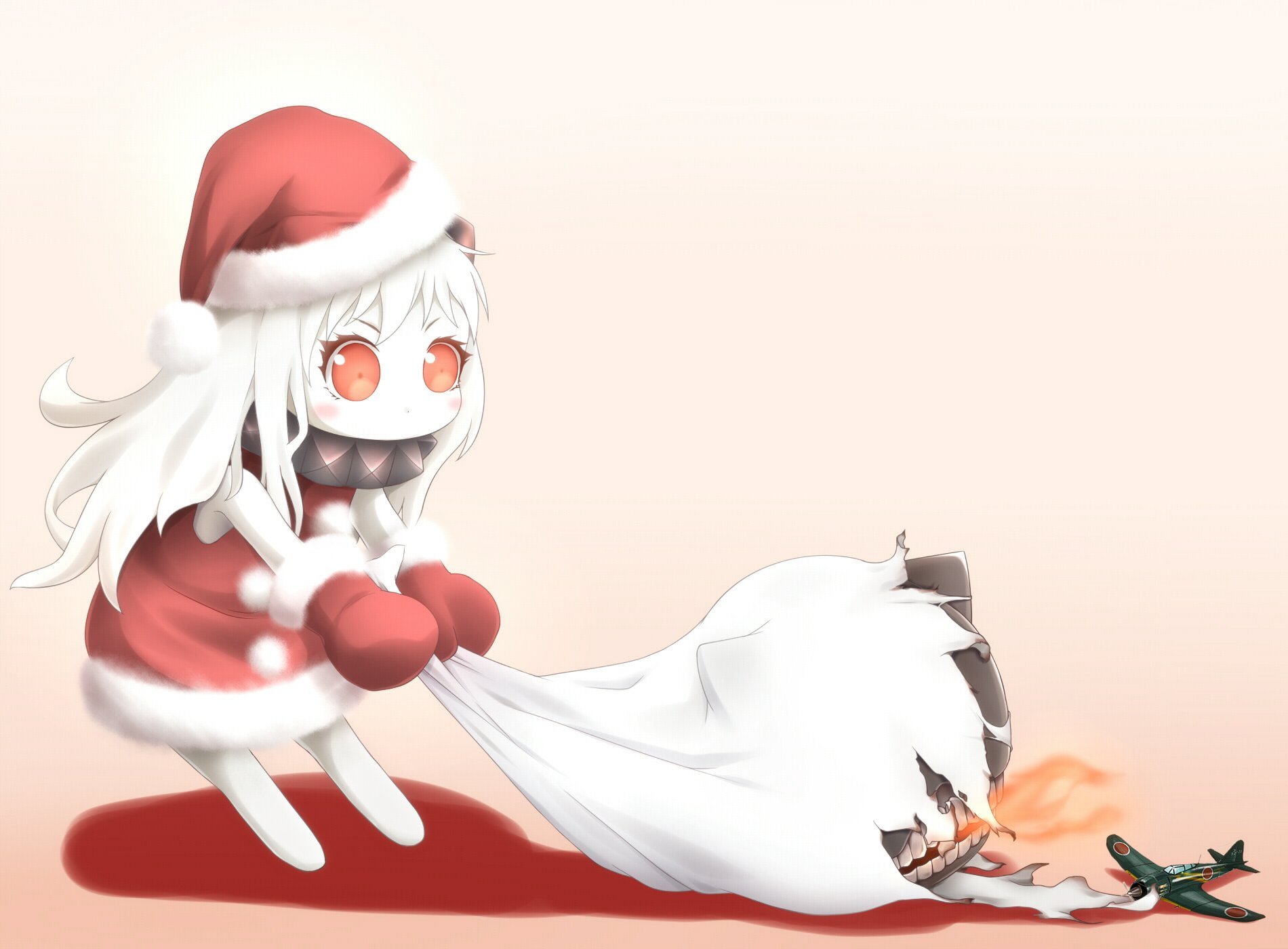 christmas, ocean, gloves, Pink, Northern, Santa, Evandragon, collection, Costume, Red Eyes, Hime, 720P, aircraft, kantai, hat, HD Wallpaper