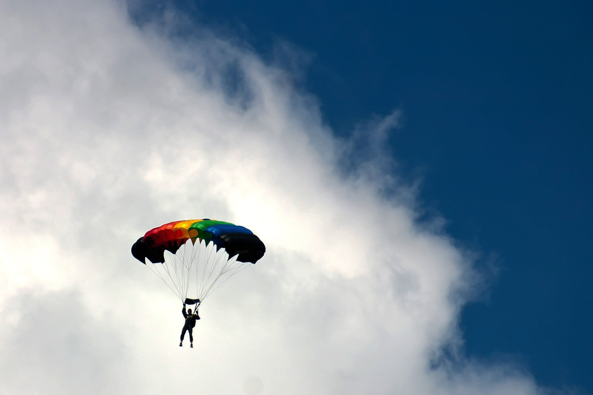 unrecognizable person, parachuting, multi colored, nature, hobbies, recreational Pursuit, freedom, flying, low angle view, joy, sport, real people, gliding, HD Wallpaper
