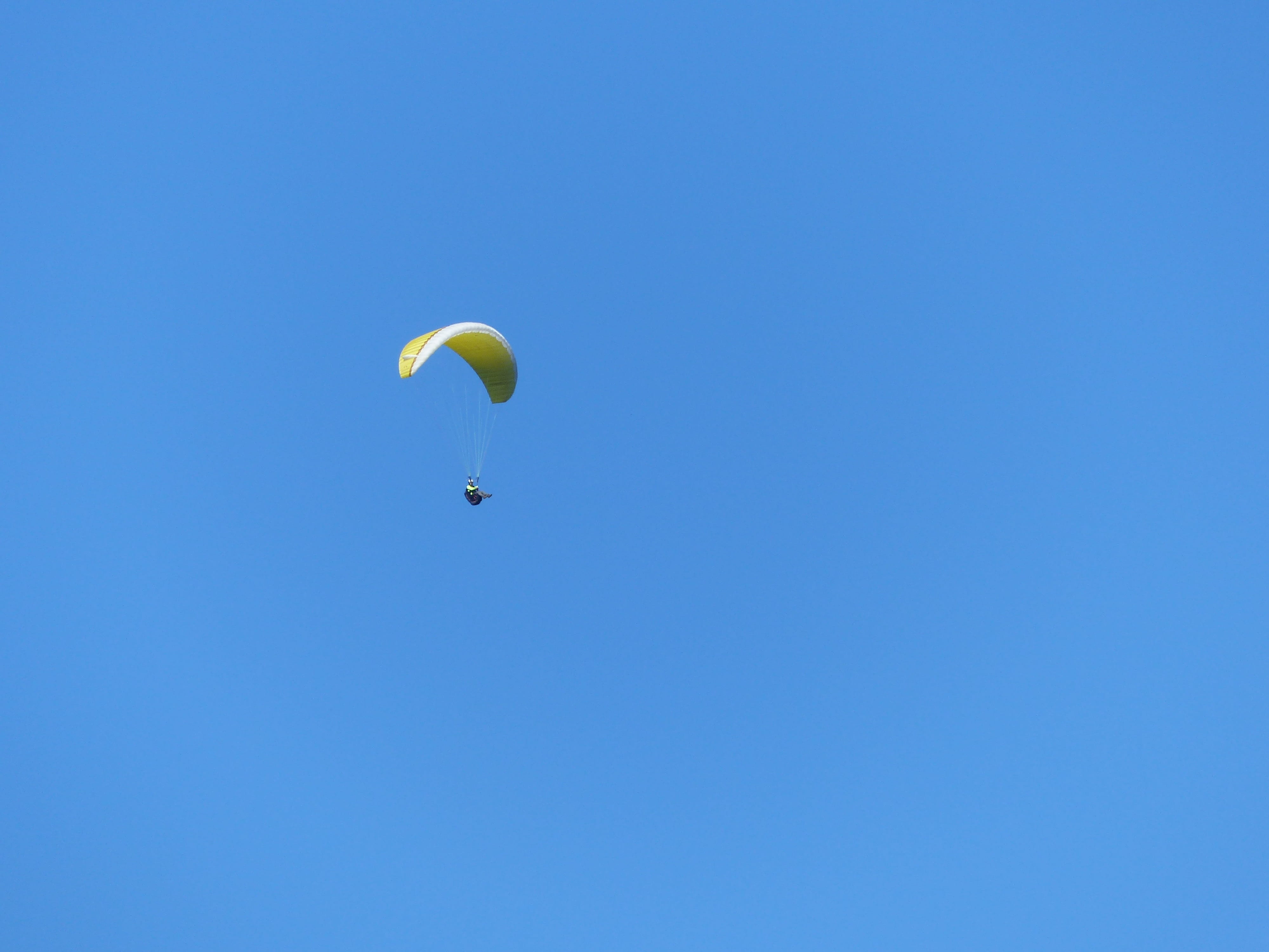 Paraglider, men, mid-Air, outdoors, high Up, risk, air, fun, Sport, unrecognizable person, Paragliding, parachuting, activity, extreme Sports, 4K, blue, HD Wallpaper