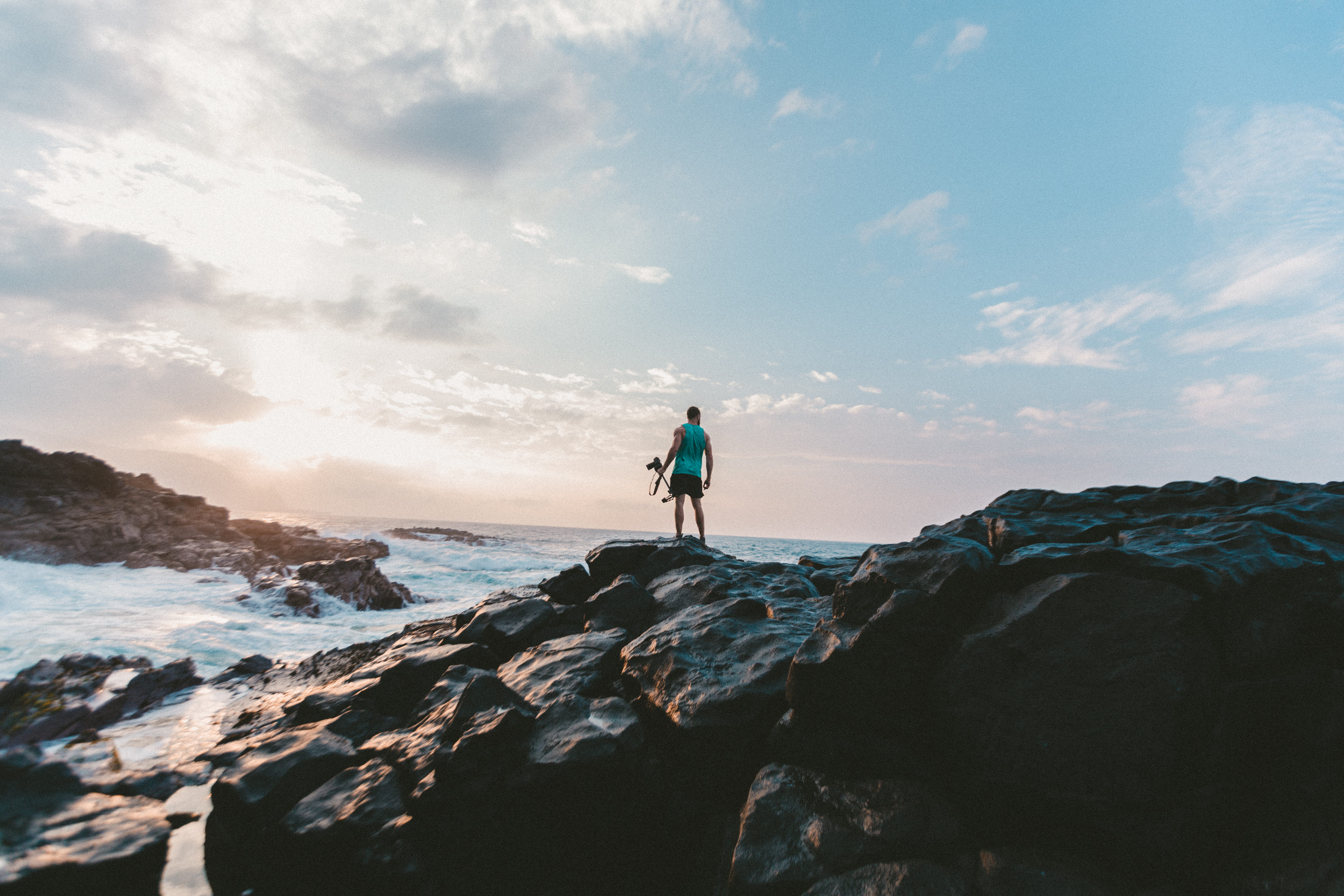 adventure, solid, sea, leisure activity, lifestyles, people, man, scenics - nature, rock, men, outdoors, exercising, water, daytime, sky, beauty in nature, HD Wallpaper