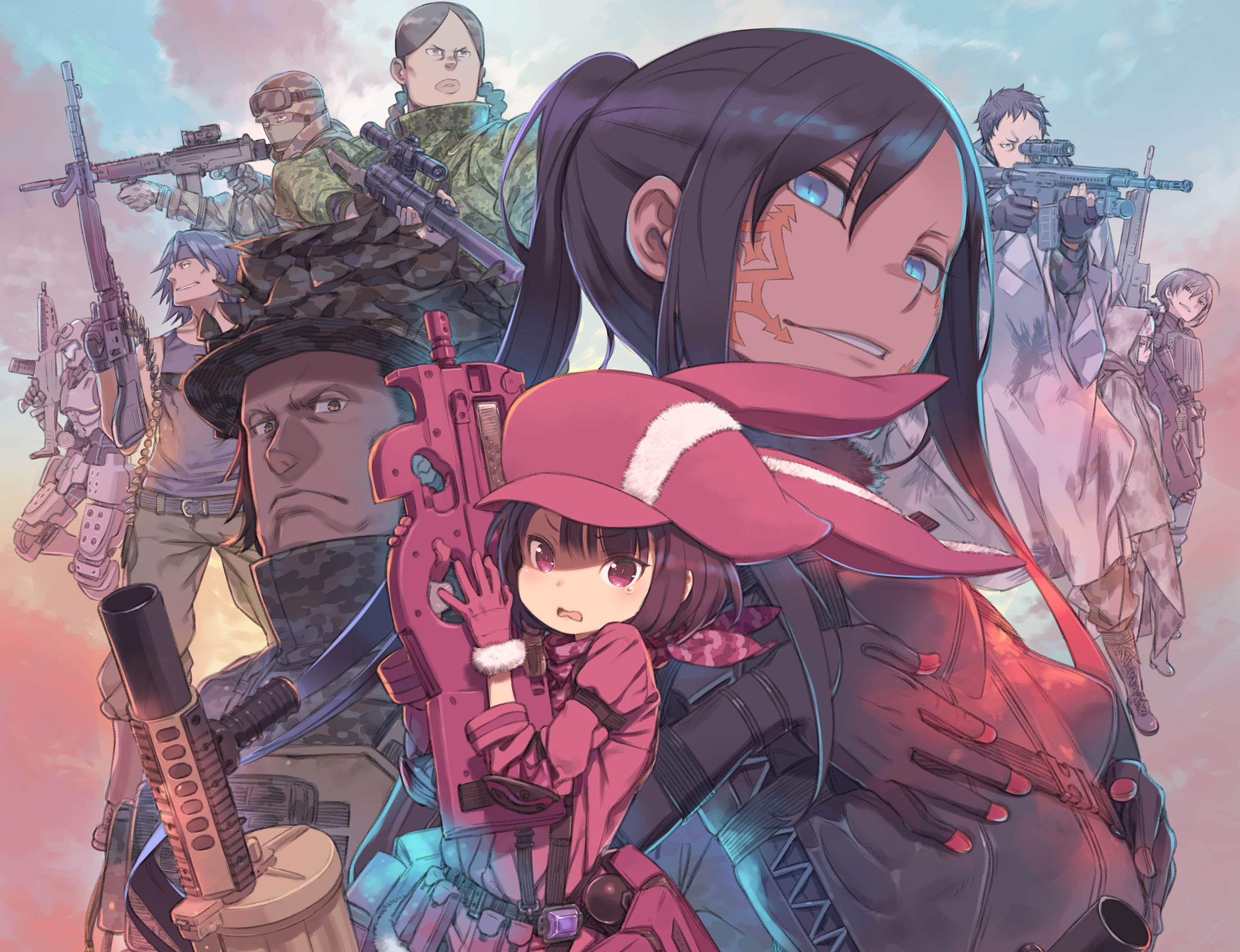 Elsa Kanzaki, Miyu Shinohara, 2K, Sword Art Online Alternative: Gun Gale Online, Gun, Goushi Asougi, Pitohui (Sword Art Online), LLENN (Sword Art Online), HD Wallpaper