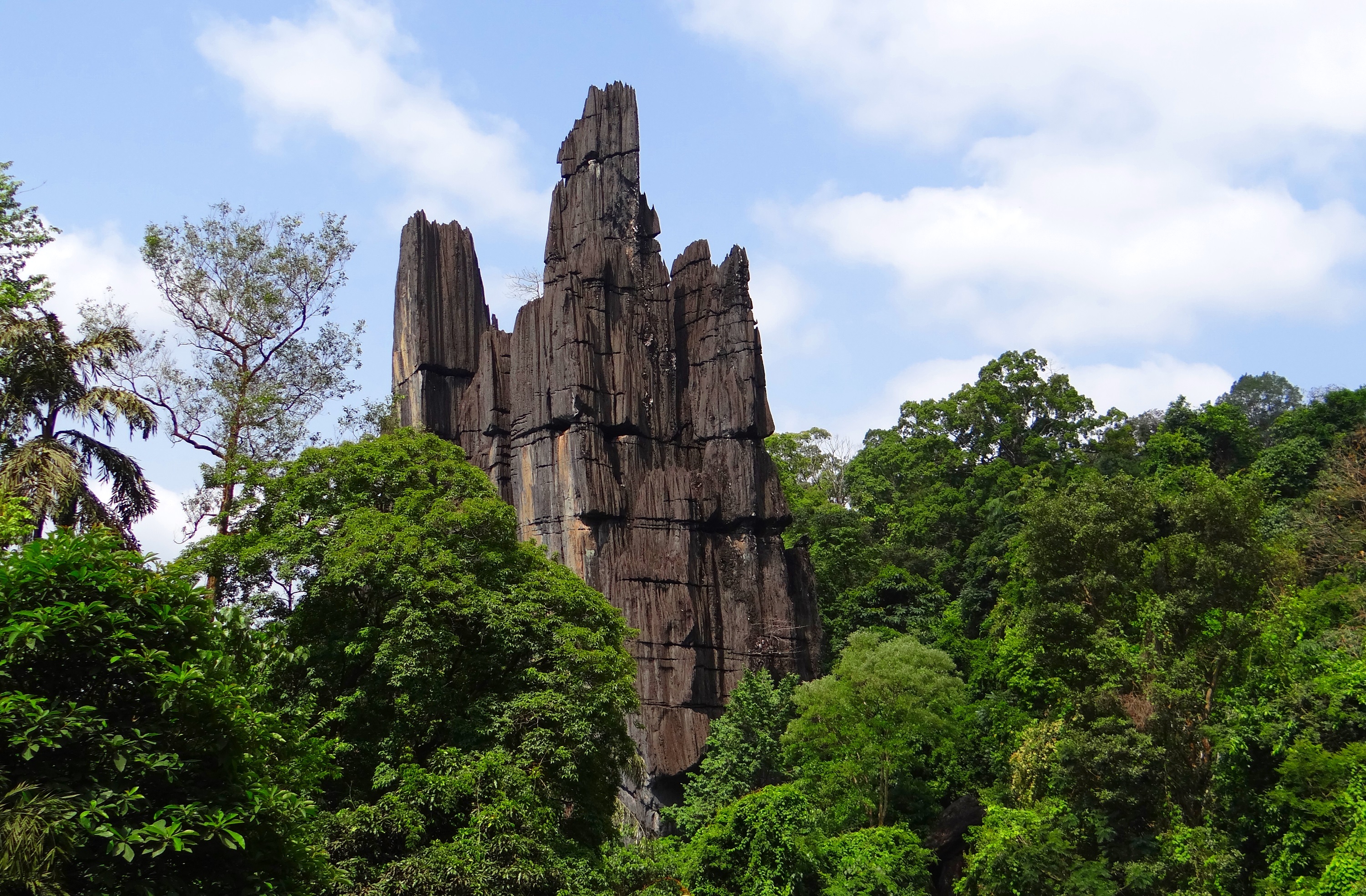 karst, travel destinations, no people, rock, outdoors, green color, geological, plant, landscape, beauty in nature, sky, belief, india, erosion, built structure, HD Wallpaper