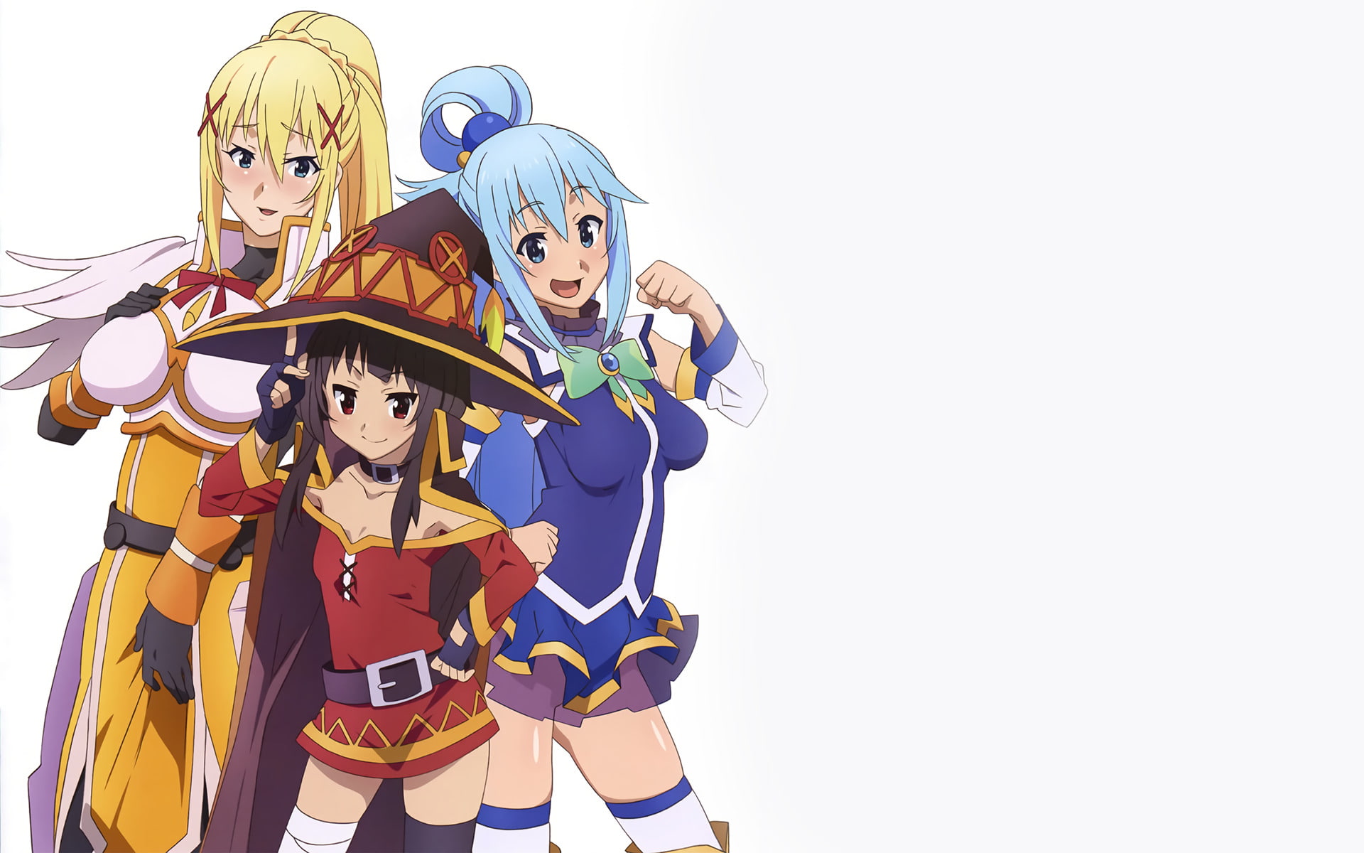 1080P, indoors, females, child, three quarter length, copy space, Megumin (KonoSuba), representation, clothing, Aqua (KonoSuba), childhood, people, Darkness (KonoSuba), HD Wallpaper