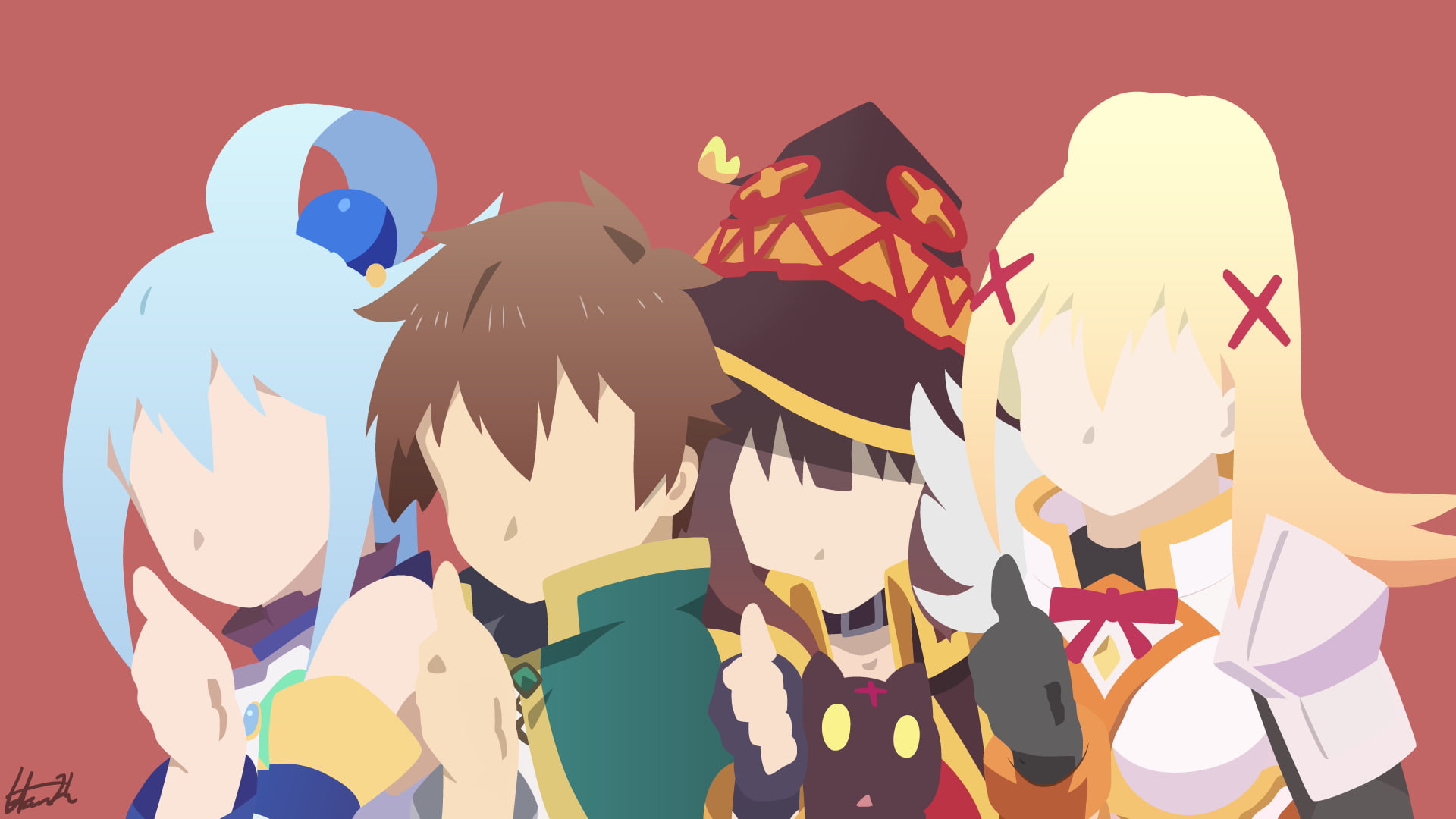 Aqua (KonoSuba), Subaru Natsuki, KonoSuba – God’s blessing on this wonderful world!!, Darkness (KonoSuba), Megumin (KonoSuba), 1080P, Anime, HD Wallpaper