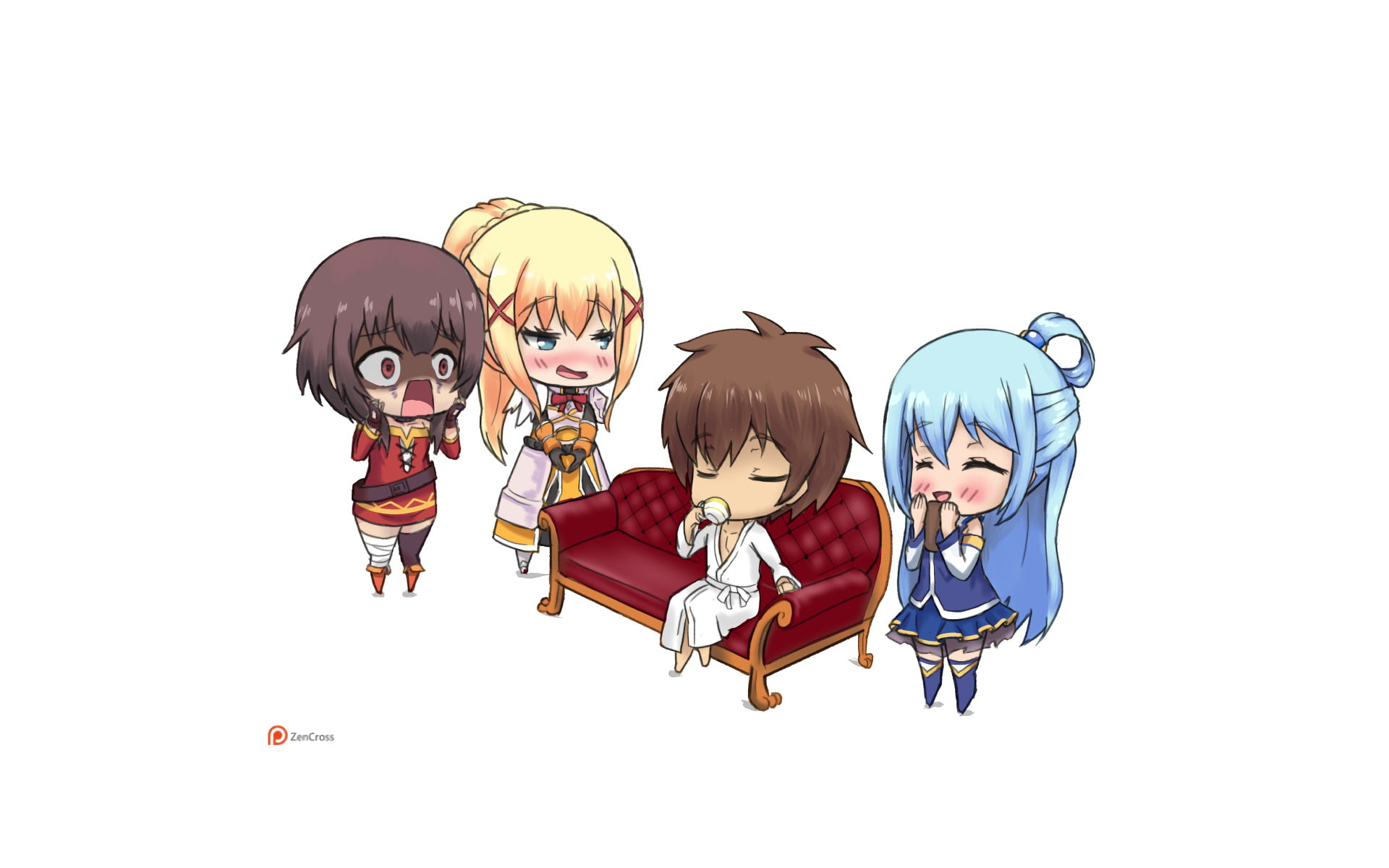 toy, 1080P, men, group of people, human representation, people, cut out, studio shot, creativity, women, Megumin (KonoSuba), Darkness (KonoSuba), Aqua (KonoSuba), HD Wallpaper