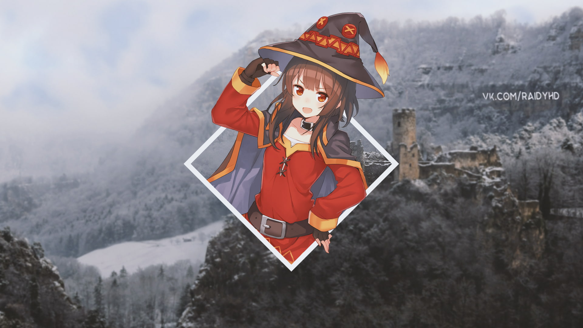 Kono Subarashii Sekai ni Shukufuku wo!, child, snow, nature, childhood, lifestyles, 1080P, mountain range, Megumin, one person, outdoors, leisure activity, HD Wallpaper
