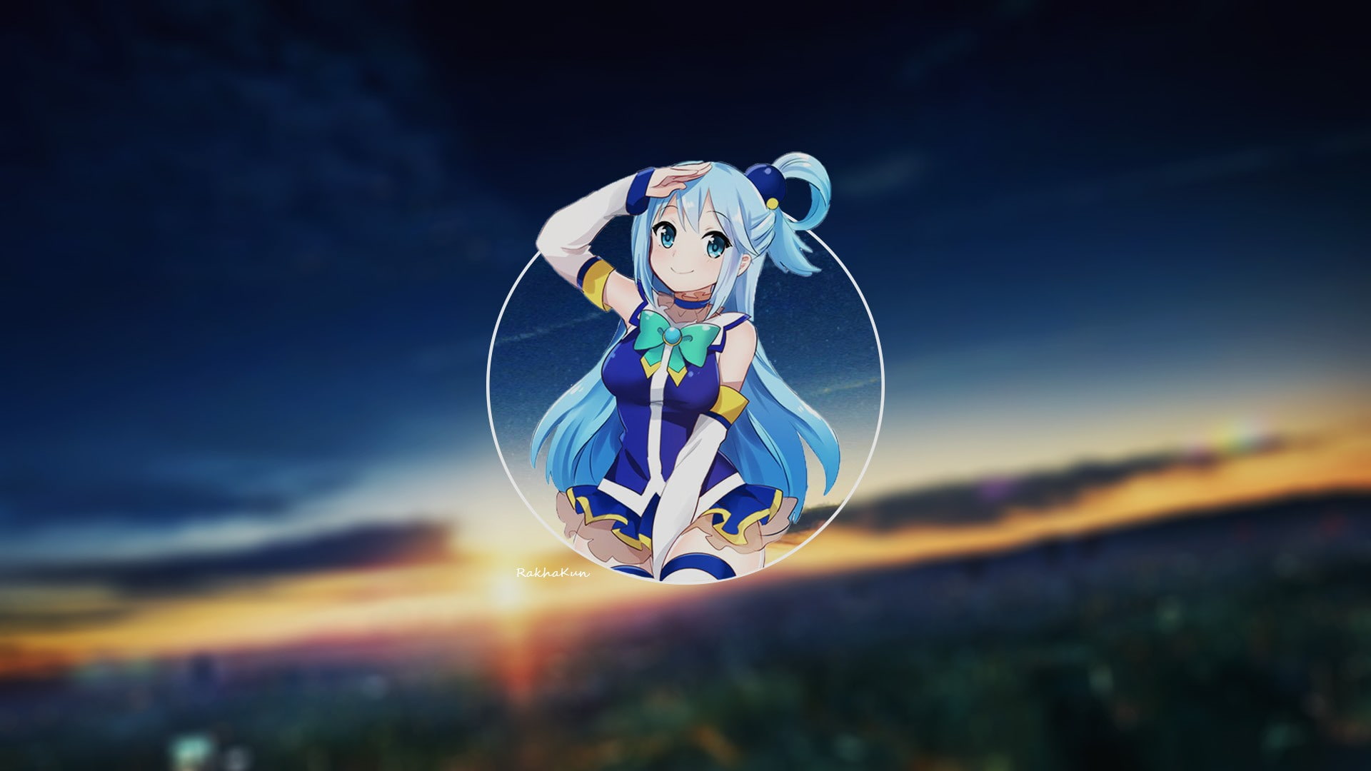 anime girls, city, anime, blue hair, 1080P, Kono Subarashii Sekai ni Shukufuku wo!, Aqua (KonoSuba), HD Wallpaper
