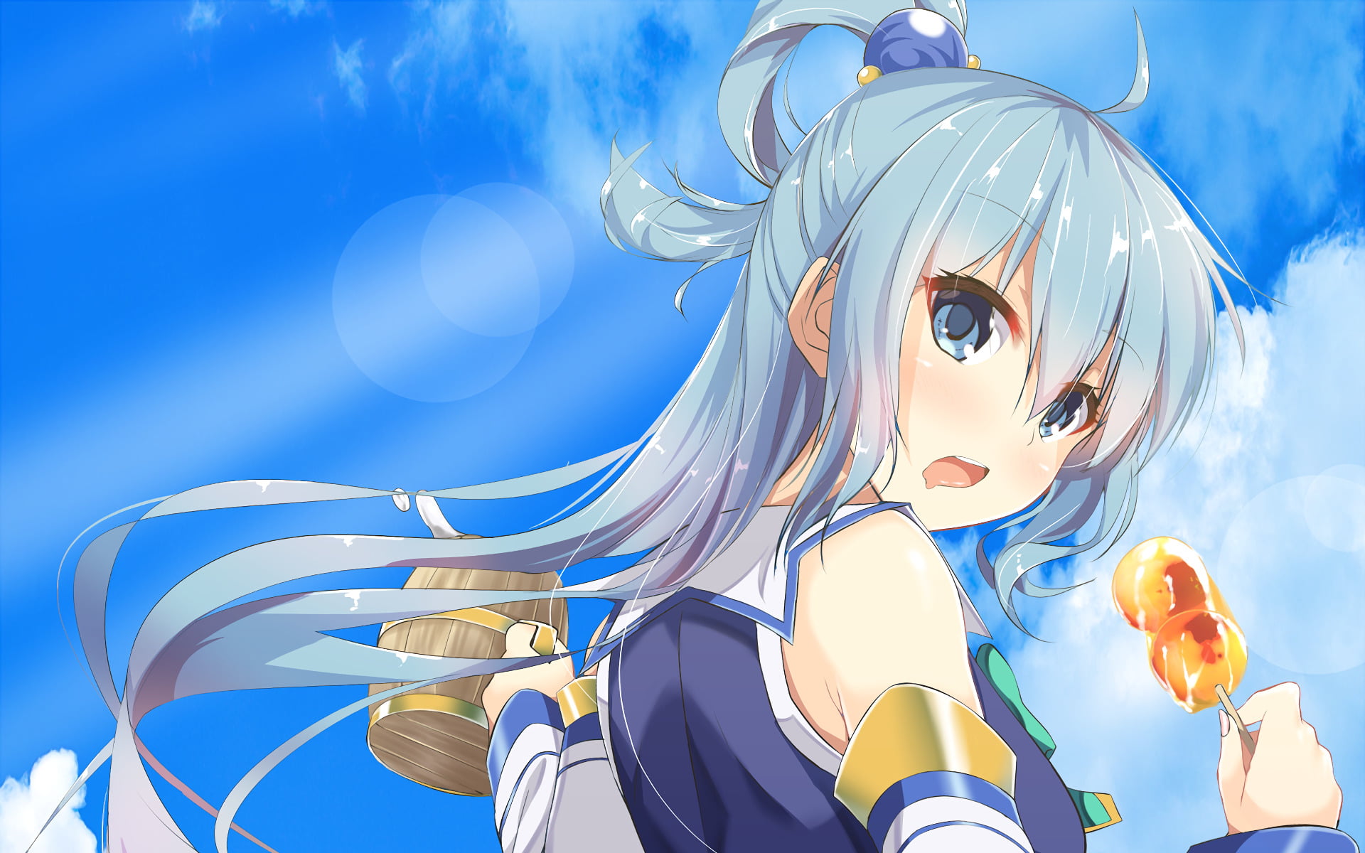 digital composite, cloud - sky, human representation, KonoSuba, outdoors, low angle view, sky, no people, Anime, blue, vulnerability, representation, close-up, HD Wallpaper