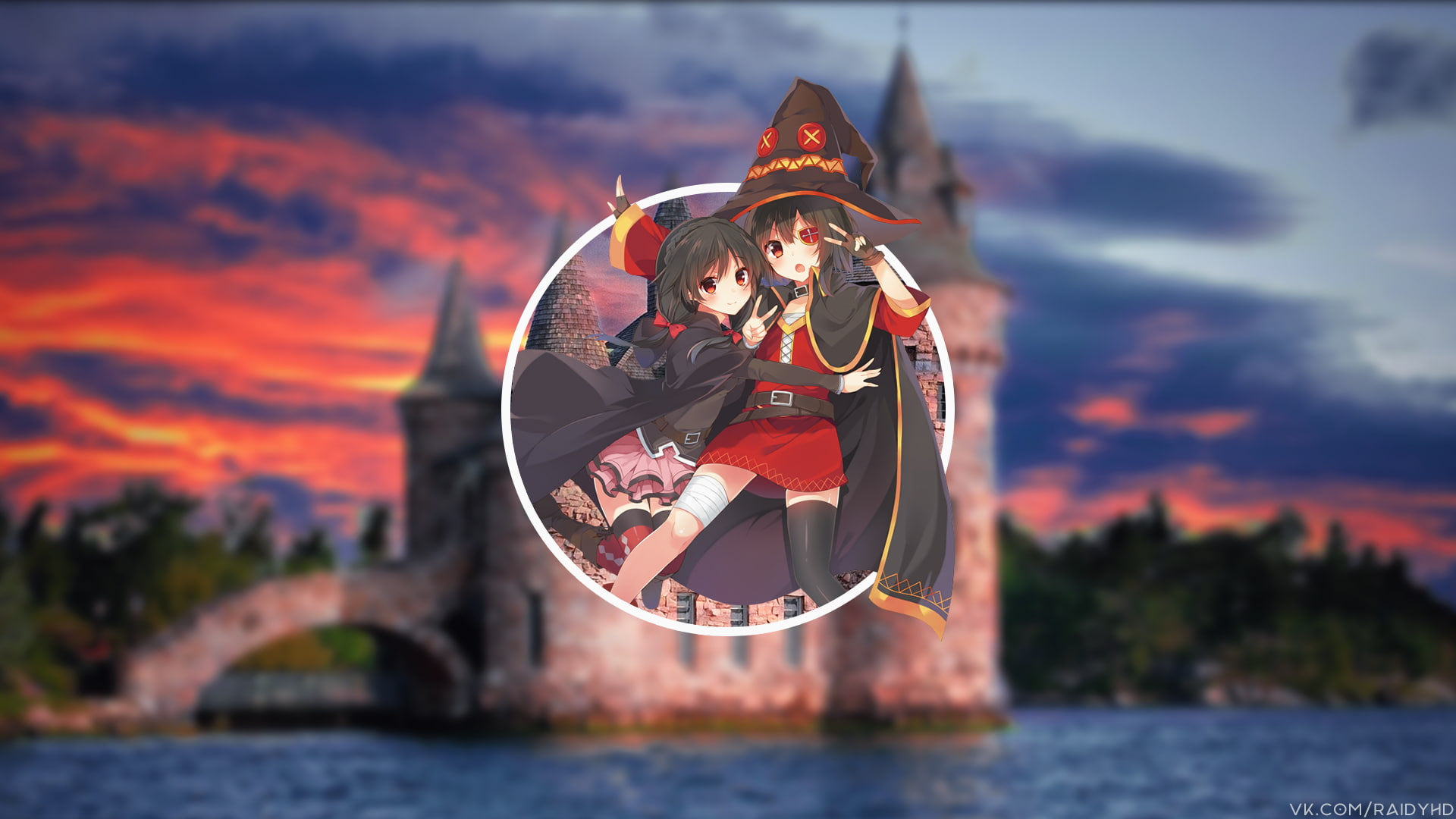 picture-in-picture, 1080P, Megumin, Yunyun (Konosuba), anime girls, Kono Subarashii Sekai ni Shukufuku wo!, anime, HD Wallpaper