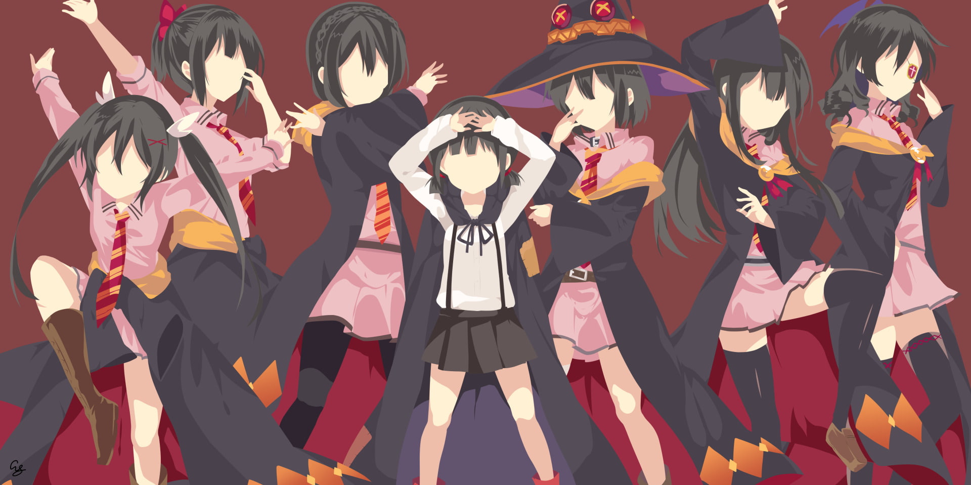 Megumin (KonoSuba), Yunyun (KonoSuba), KonoSuba – God’s blessing on this wonderful world!!, Minimalist, Anime, 1080P, HD Wallpaper