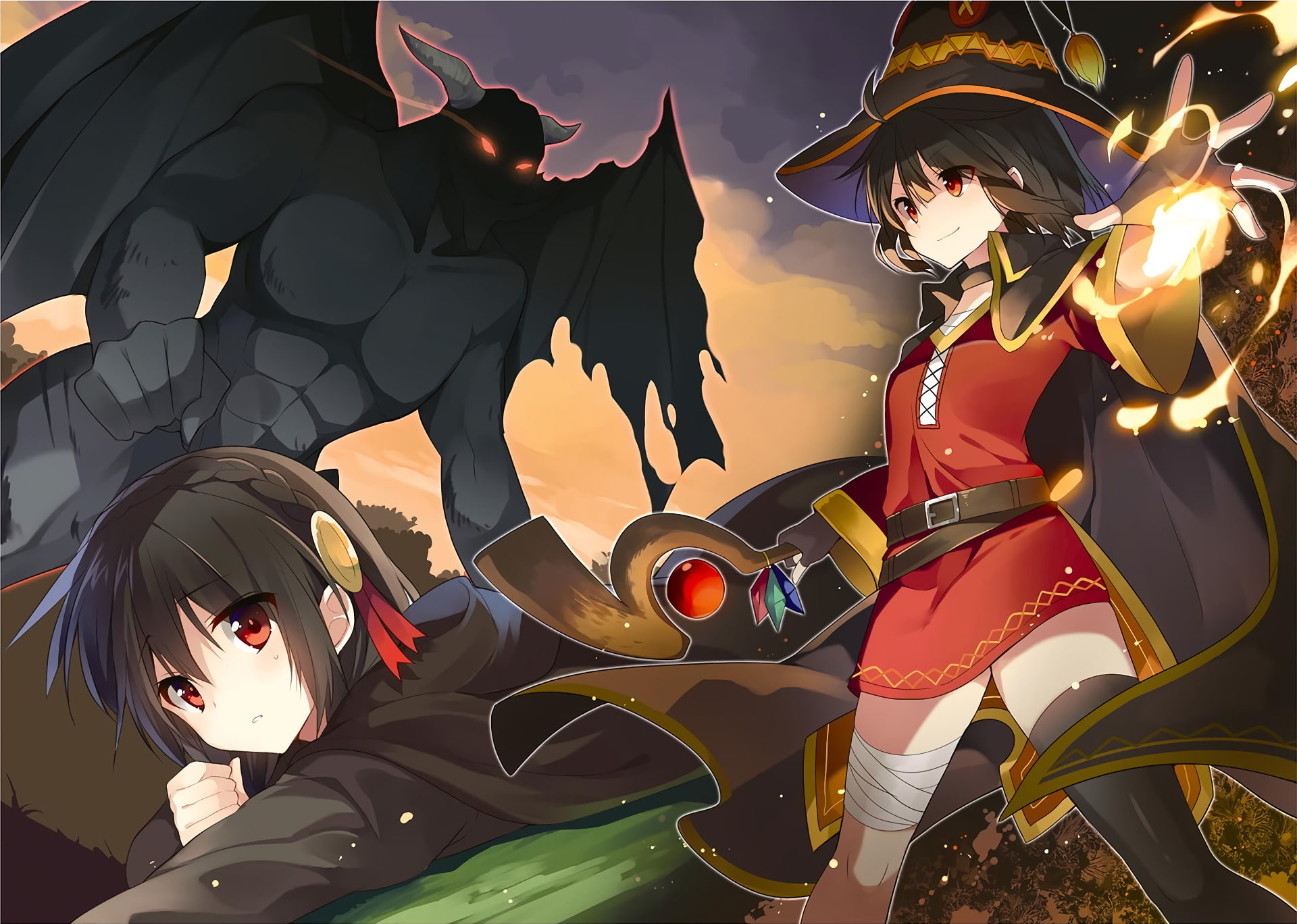 KonoSuba, Megumin (KonoSuba), Yunyun (KonoSuba), Demon, 1080P, Anime, KonoSuba – God’s blessing on this wonderful world!!, HD Wallpaper