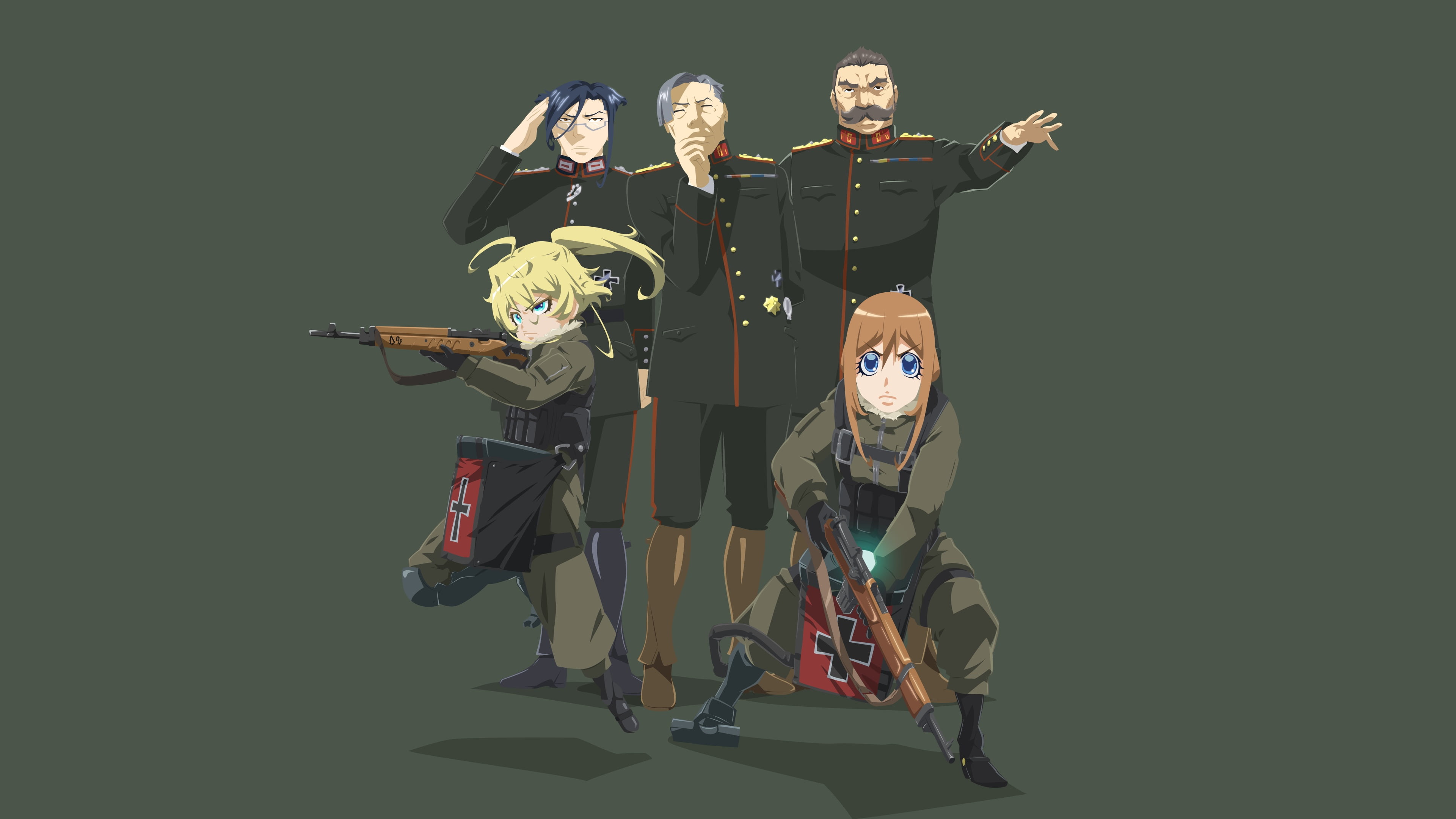 Viktoriya Ivanovna Serebryakov, Youjo Senki, Anime, 4K, Tanya Degurechaff, Kurt von Rudersdorf, Hans von Zettour, Erich von Rerugen, HD Wallpaper
