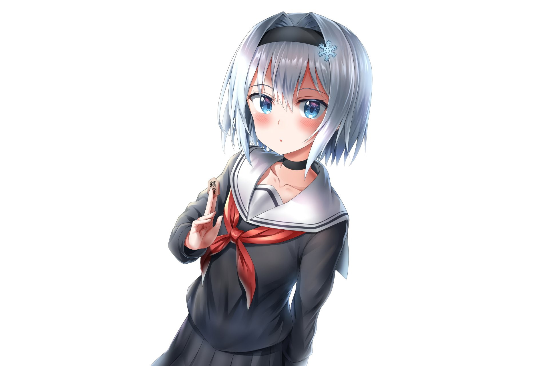 indoors, females, white background, Ryuuou no Oshigoto!, standing, young adult, Ginko Sora, copy space, adult, body paint, 1080P, technology, futuristic, HD Wallpaper