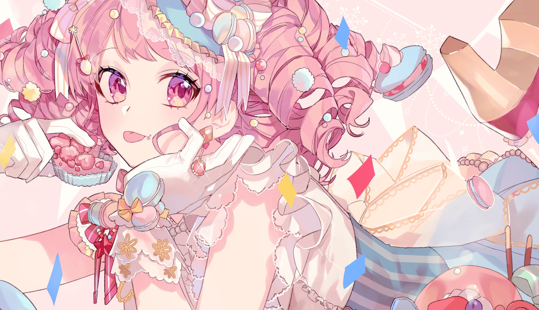 candy, pink hair, anime, BanG Dream!, simple background, anime girls, pink eyes, 720P, HD Wallpaper