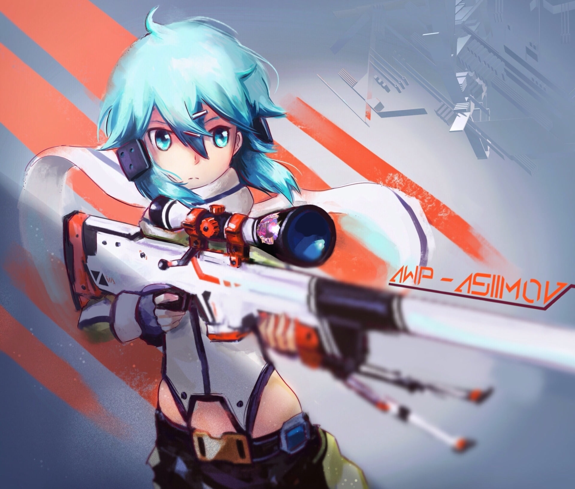 Sinon (Sword Art Online), 1080P, Sword Art Online II, Anime, Blue Eyes, Girl, Blue Hair, Sword Art Online, Rifle, Short Hair, HD Wallpaper