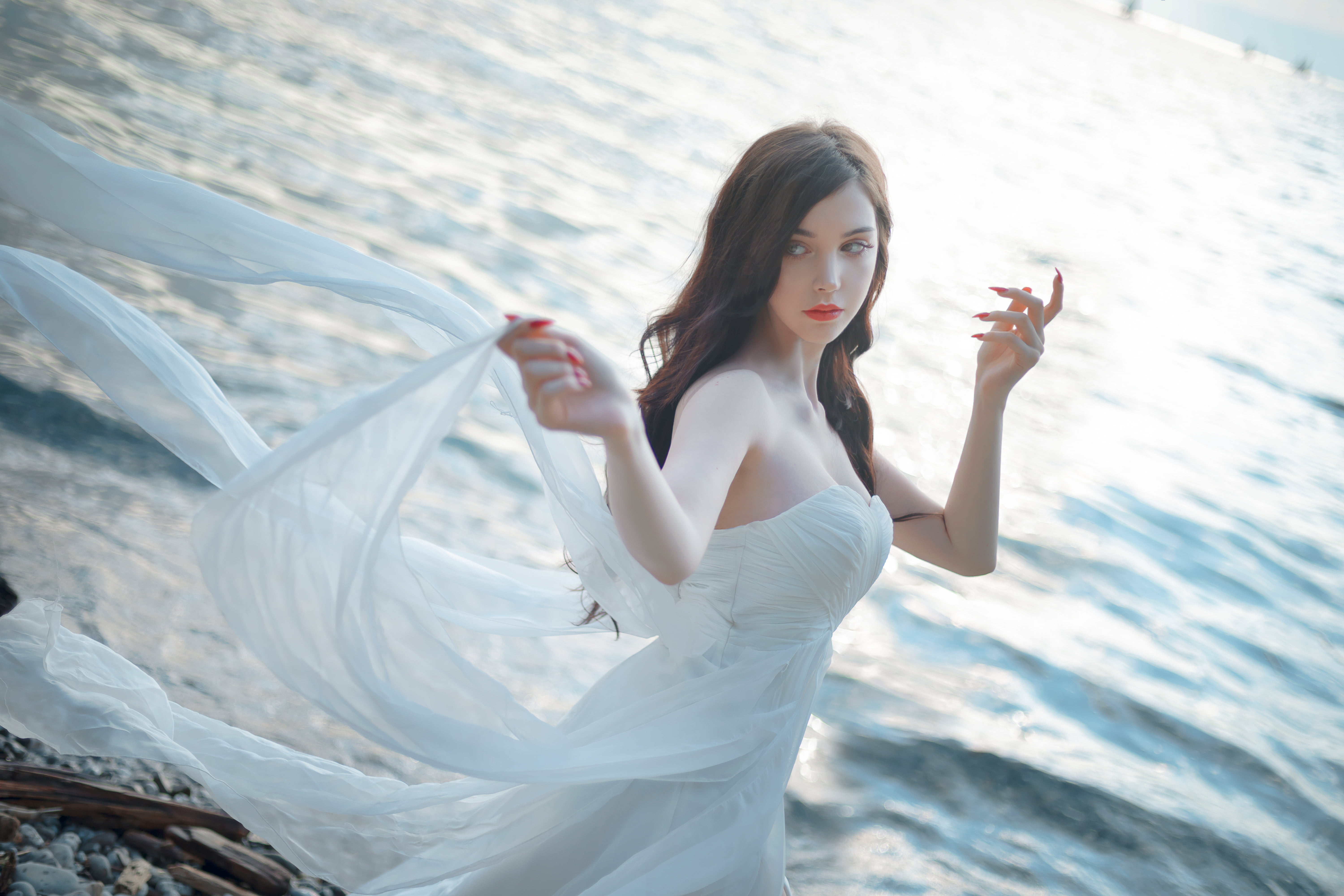 cosplay, Sayathefox, water, white dress, women, 5K, model, bare shoulders, HD Wallpaper