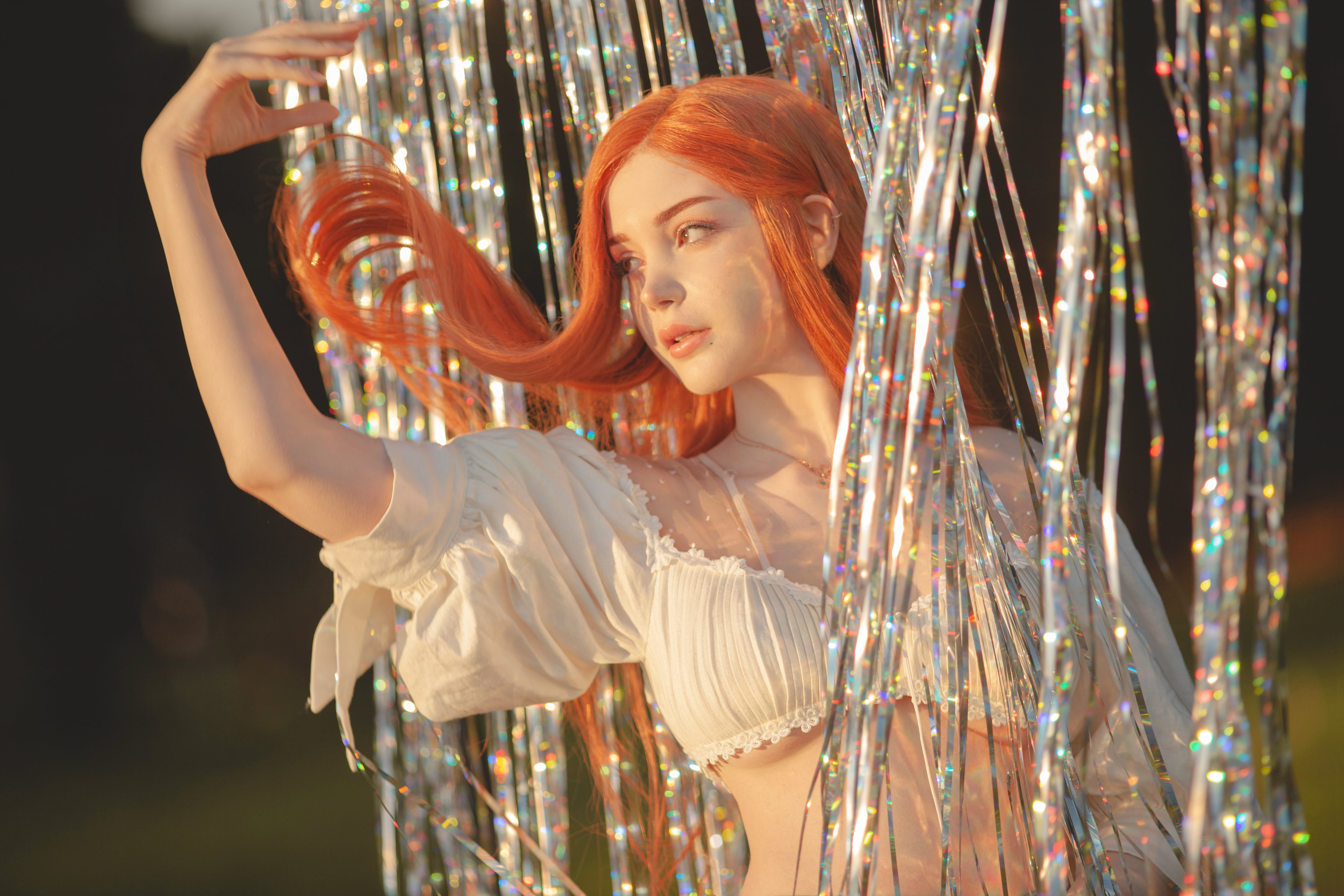 redhead, short tops, belly, women outdoors, Sayathefox, outdoors, 5K, women, HD Wallpaper