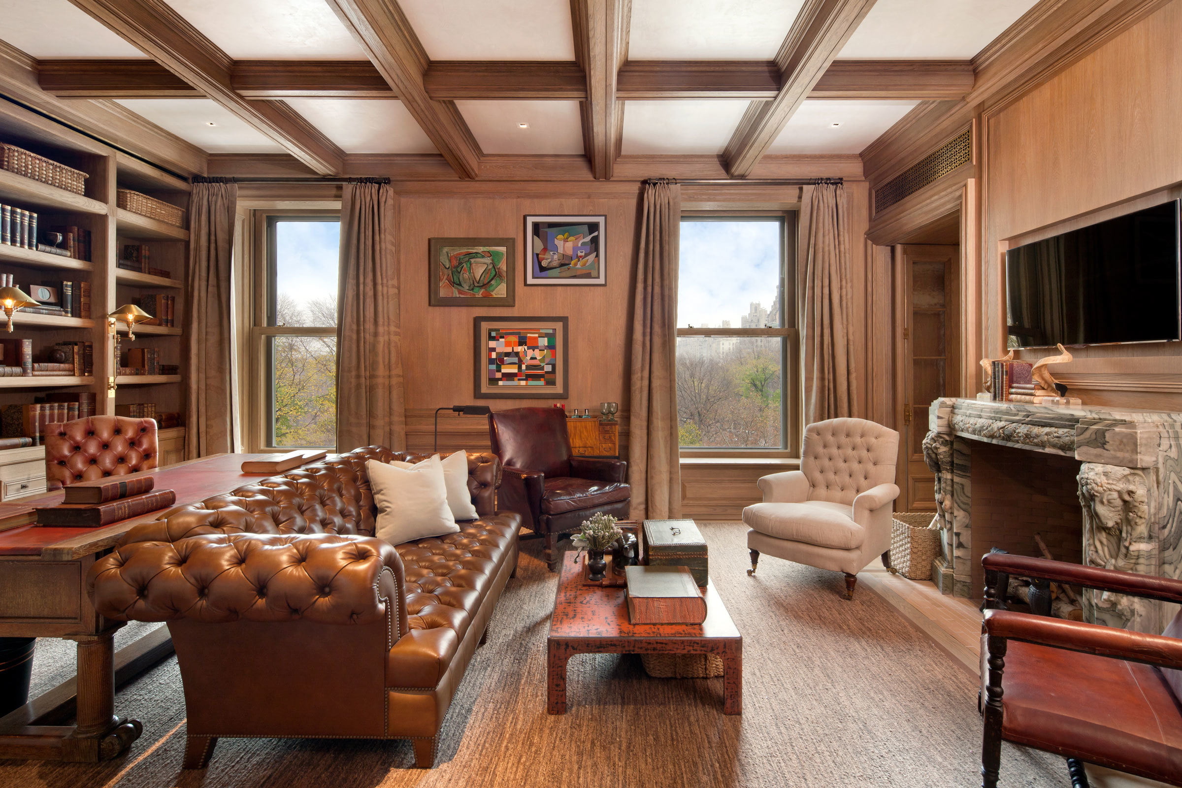 flooring, ceiling, TV, window, interior, 1080P, picture., luxury, home interior, books, no people, leather, living room, furniture, chairs, built structure, HD Wallpaper