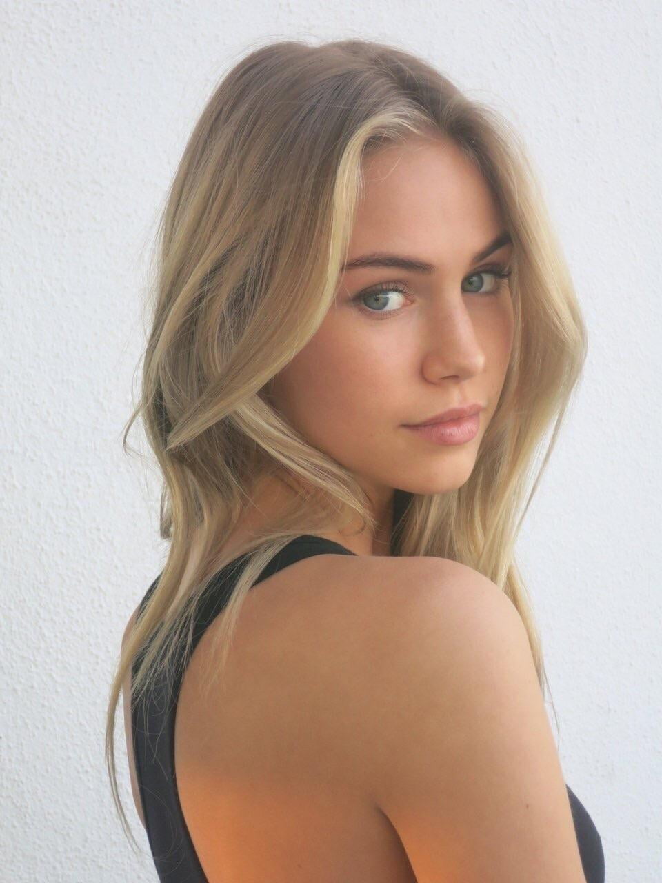 model, blue eyes, long hair, 720P, women, blonde, portrait display, vertical, Scarlett Leithold, Phone HD Wallpaper